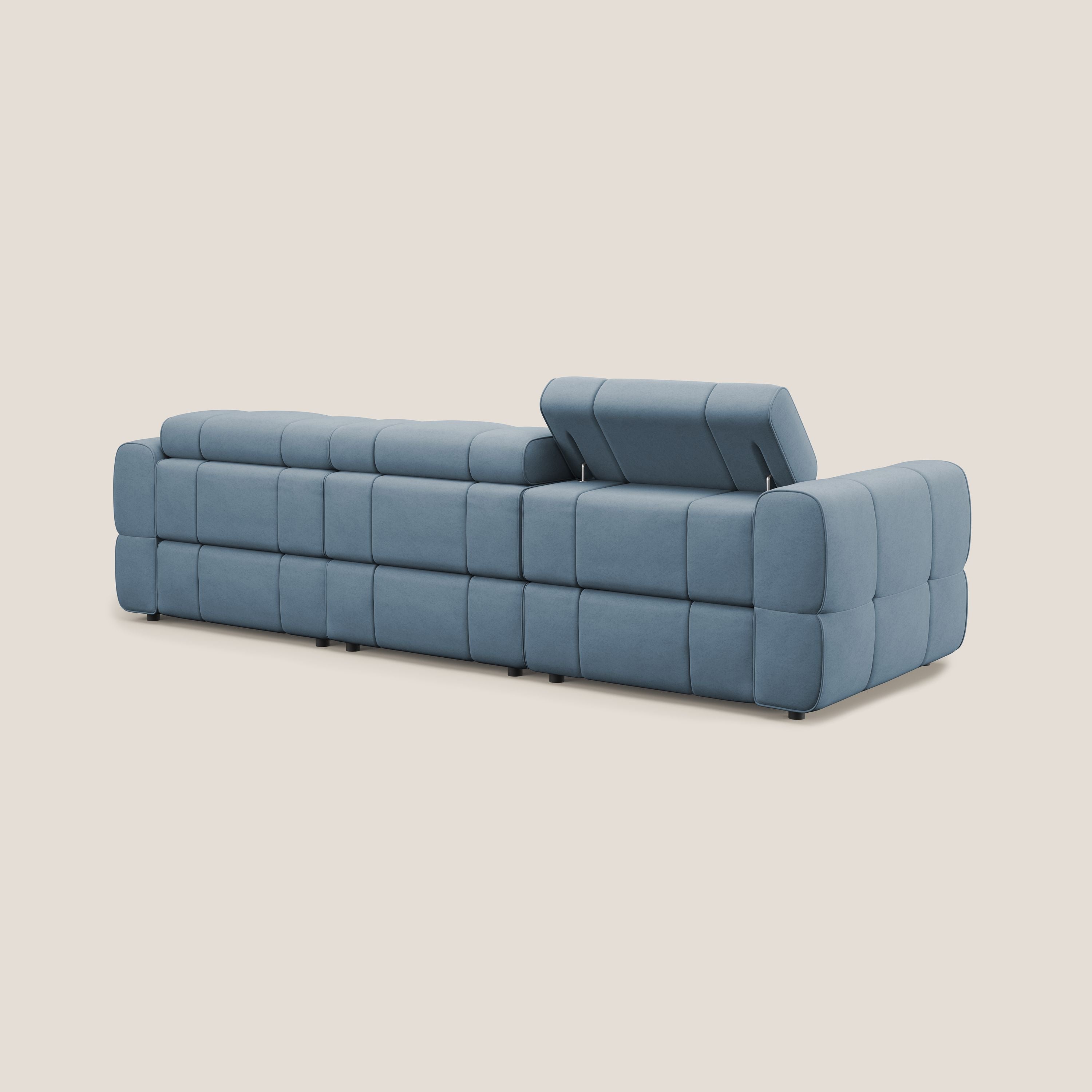 Giotto Divano modulare a 3 sedute con opzione relax elettrico in microfibra effetto velluto impermeabile T09 carta da zucchero - divani.store