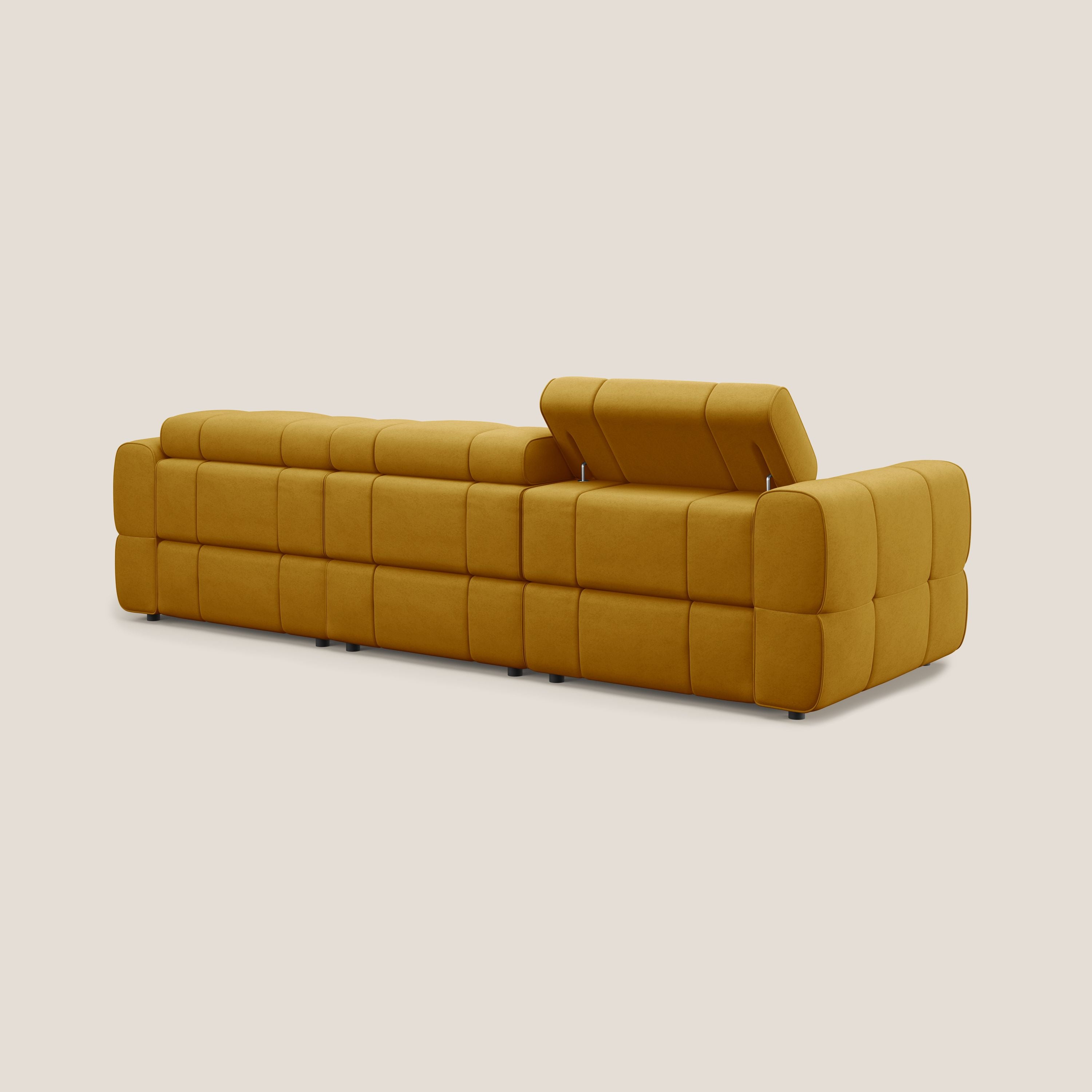 Giotto Divano modulare a 3 sedute con opzione relax elettrico in microfibra effetto velluto impermeabile T09 giallo - divani.store