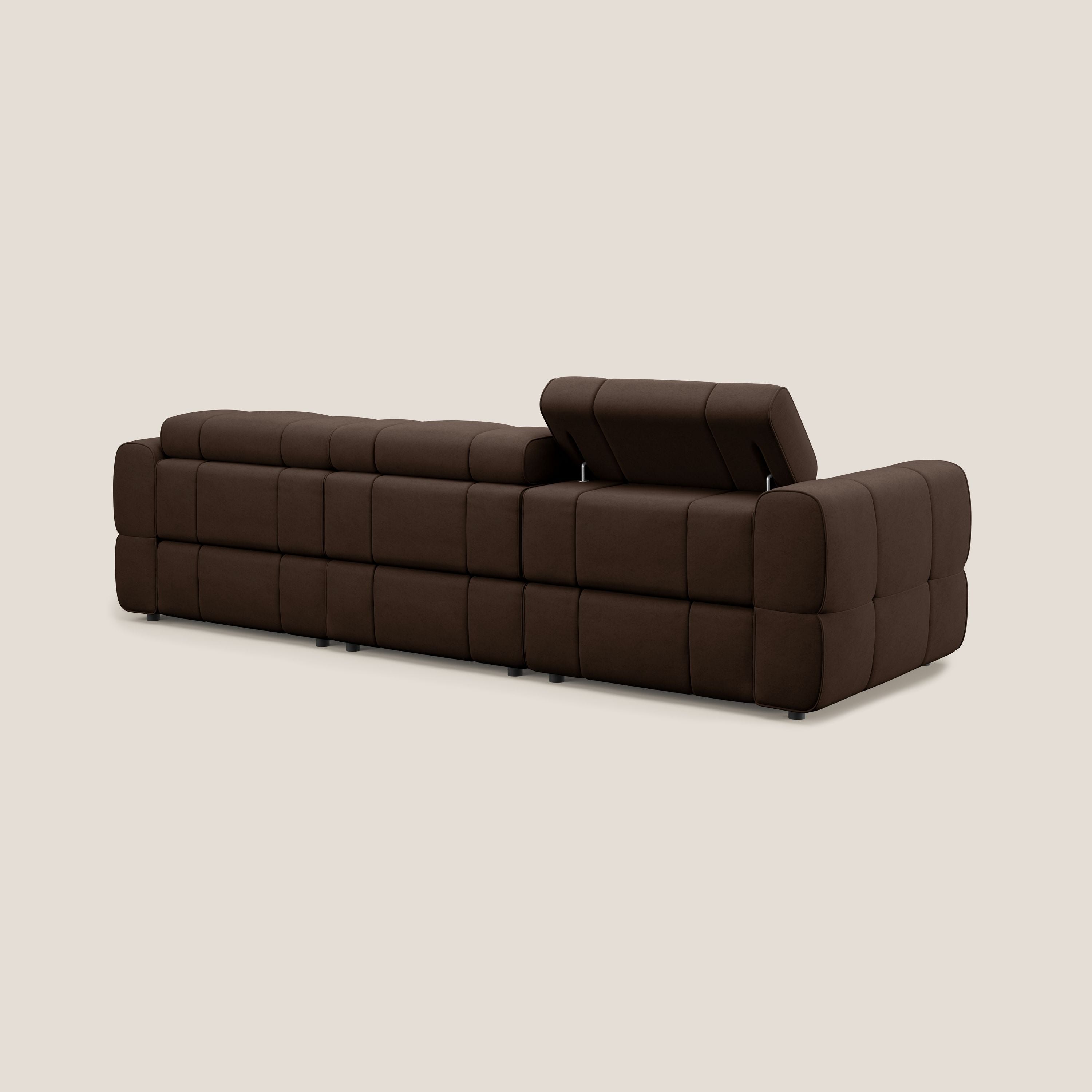 Giotto Divano modulare a 3 sedute con opzione relax elettrico in microfibra effetto velluto impermeabile T09 marrone - divani.store