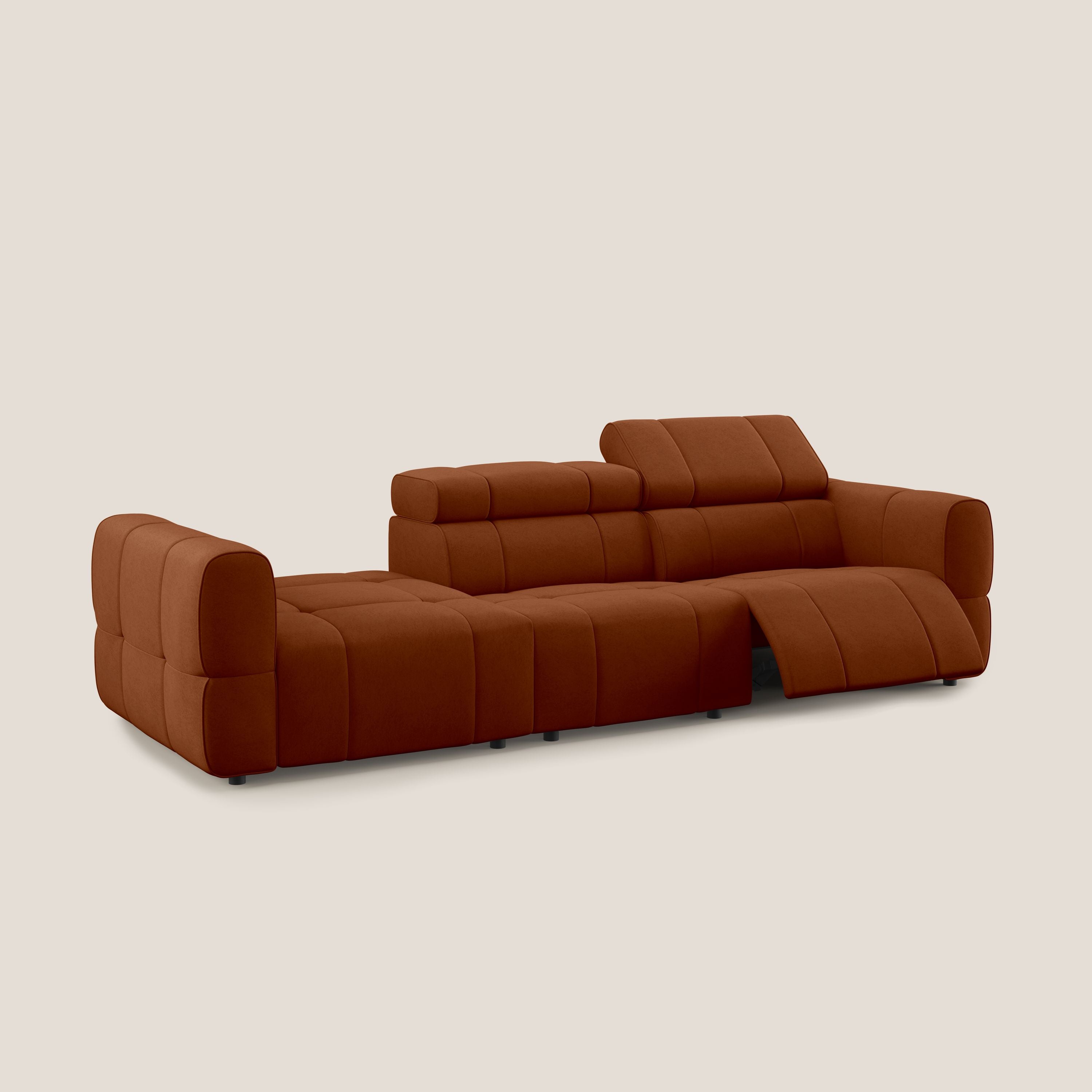 Giotto Divano con terminale e opzione relax elettrico in microfibra effetto velluto impermeabile T09 - divani.store