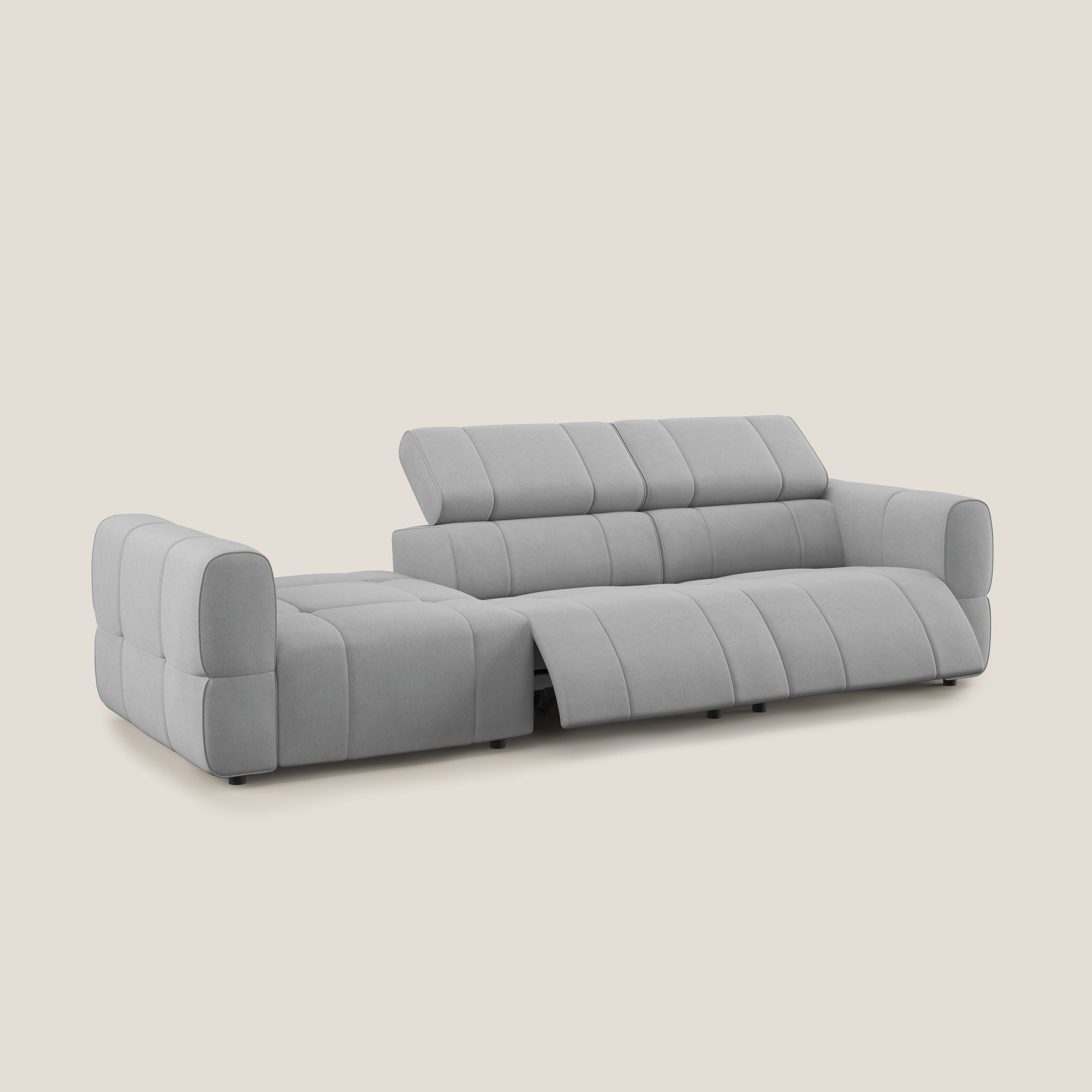 Giotto Divano con terminale e opzione relax elettrico in microfibra effetto velluto impermeabile T09 - divani.store