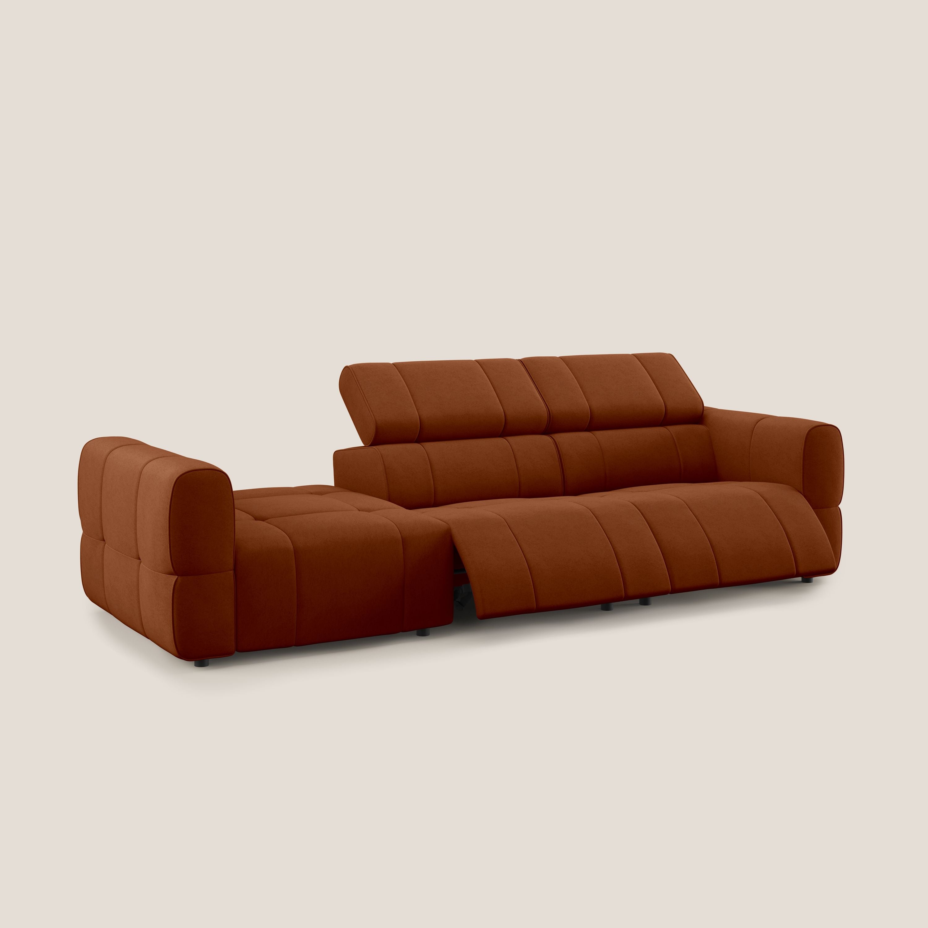 Giotto Divano con terminale e opzione relax elettrico in microfibra effetto velluto impermeabile T09 - divani.store