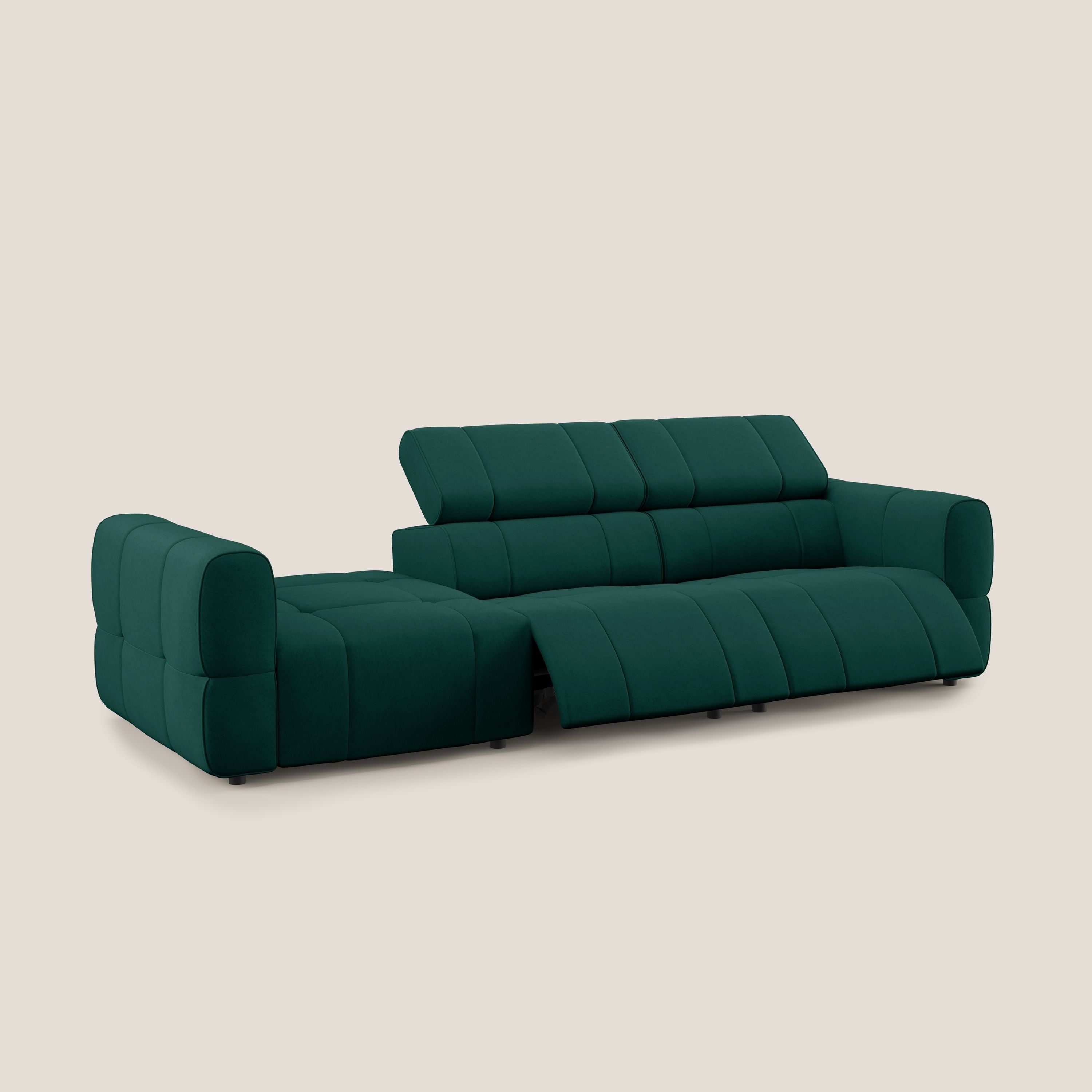 Giotto Divano con terminale e opzione relax elettrico in microfibra effetto velluto impermeabile T09 - divani.store
