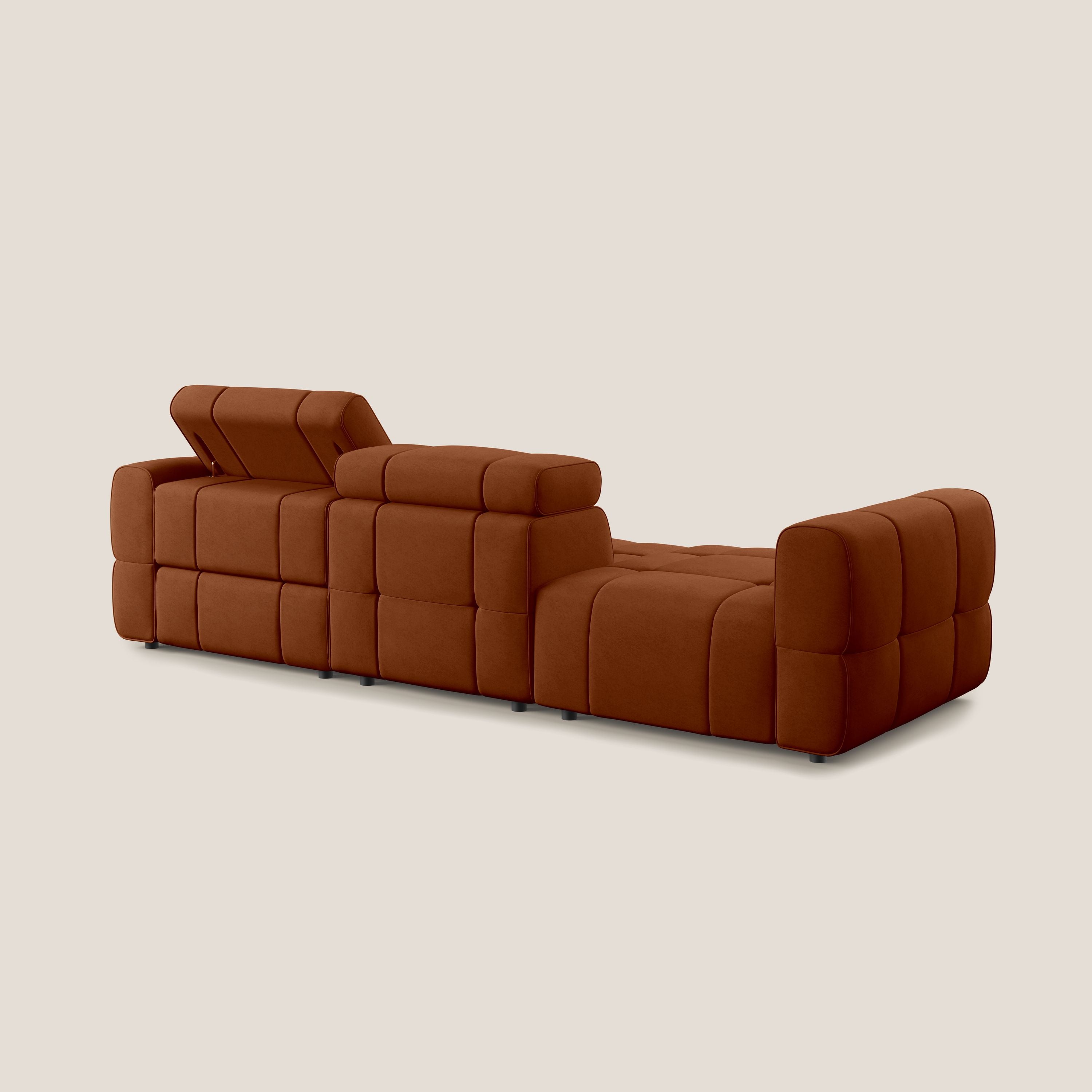 Giotto Divano con terminale e opzione relax elettrico in microfibra effetto velluto impermeabile T09 - divani.store