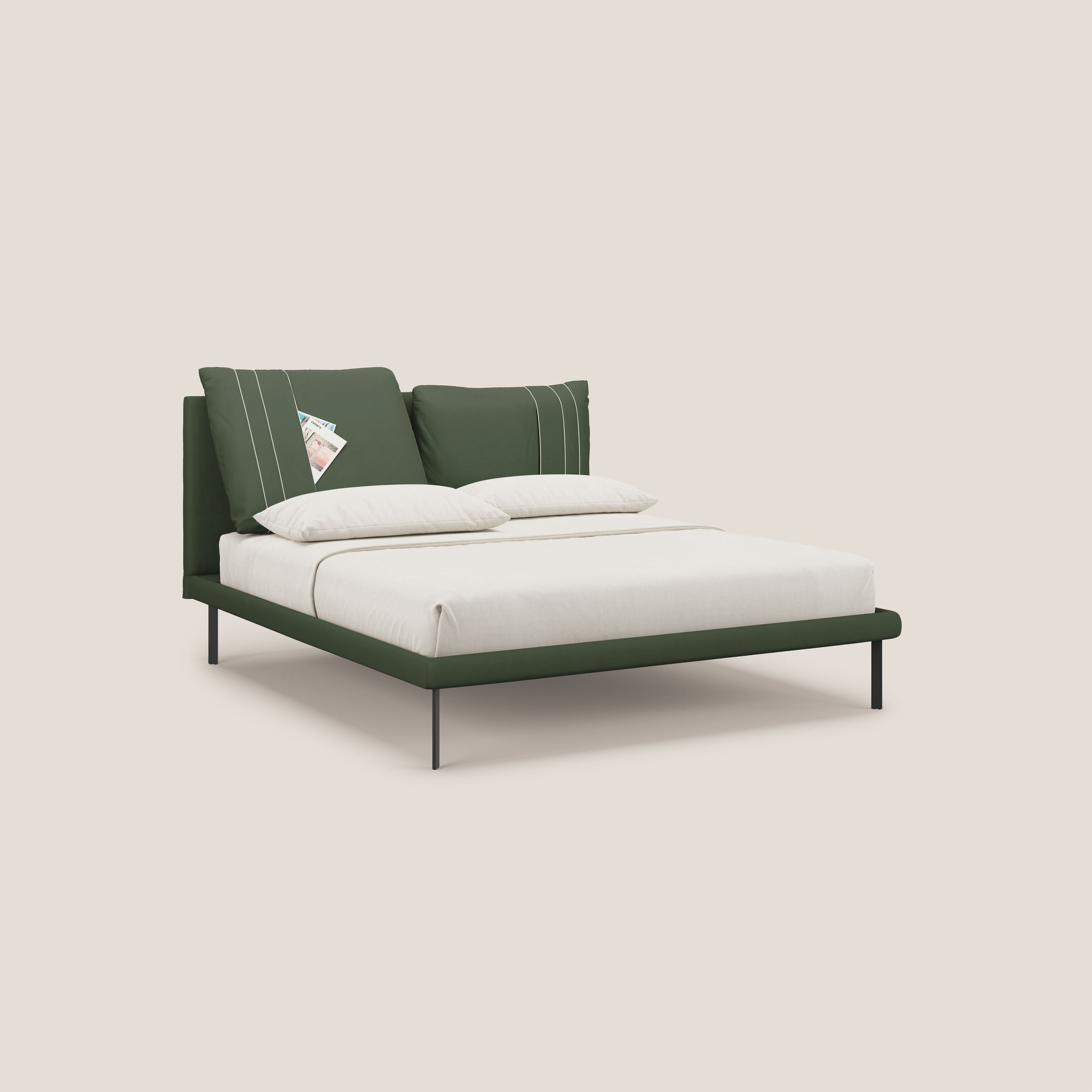 Giselle letto moderno con cuscini testata regolabili con tasche in microfibra impermeabile T11 verde - divani.store