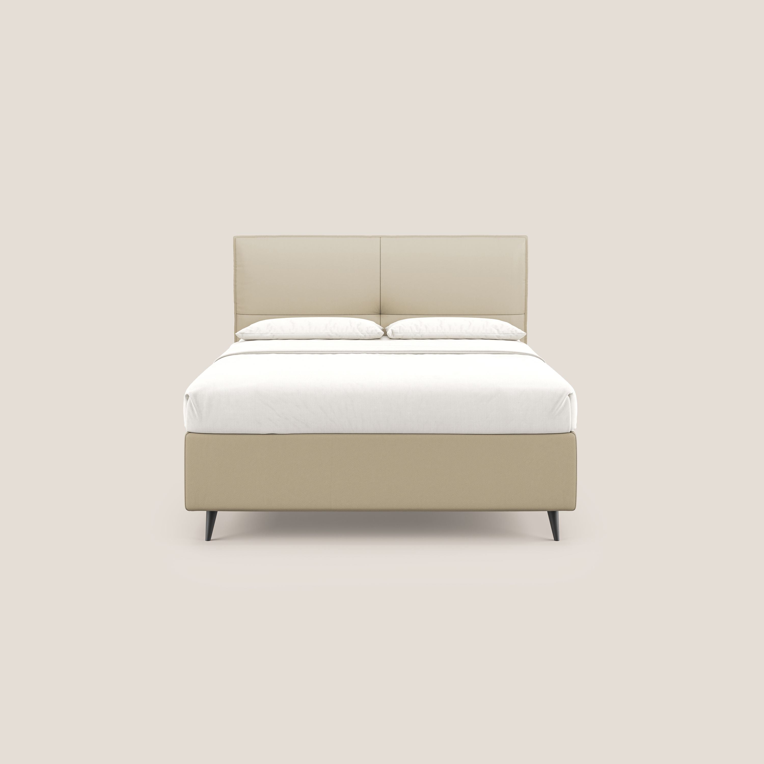 Greta letto contenitore dimensioni SLIM con testata trapuntata in ecopelle impermeabile T04 panna - divani.store