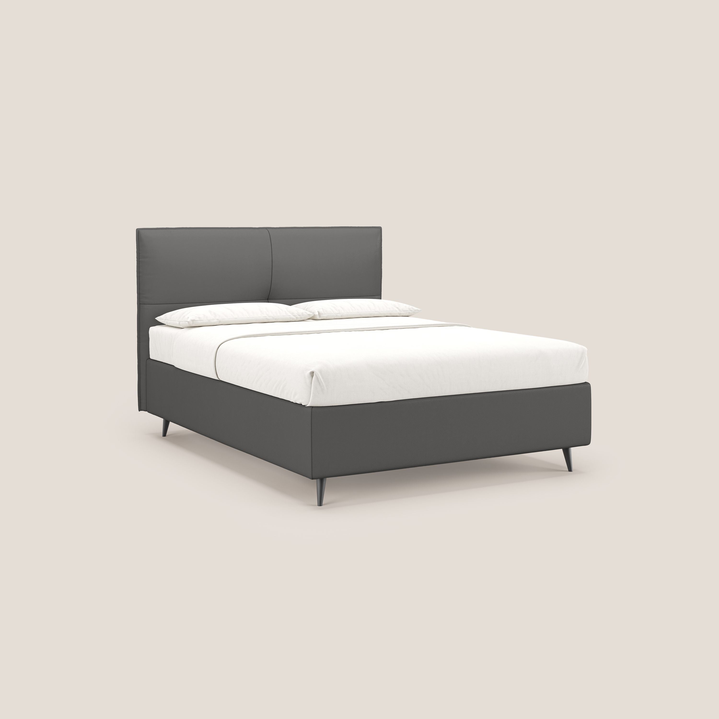 Greta letto contenitore dimensioni SLIM con testata trapuntata in ecopelle impermeabile T04 antracite - divani.store