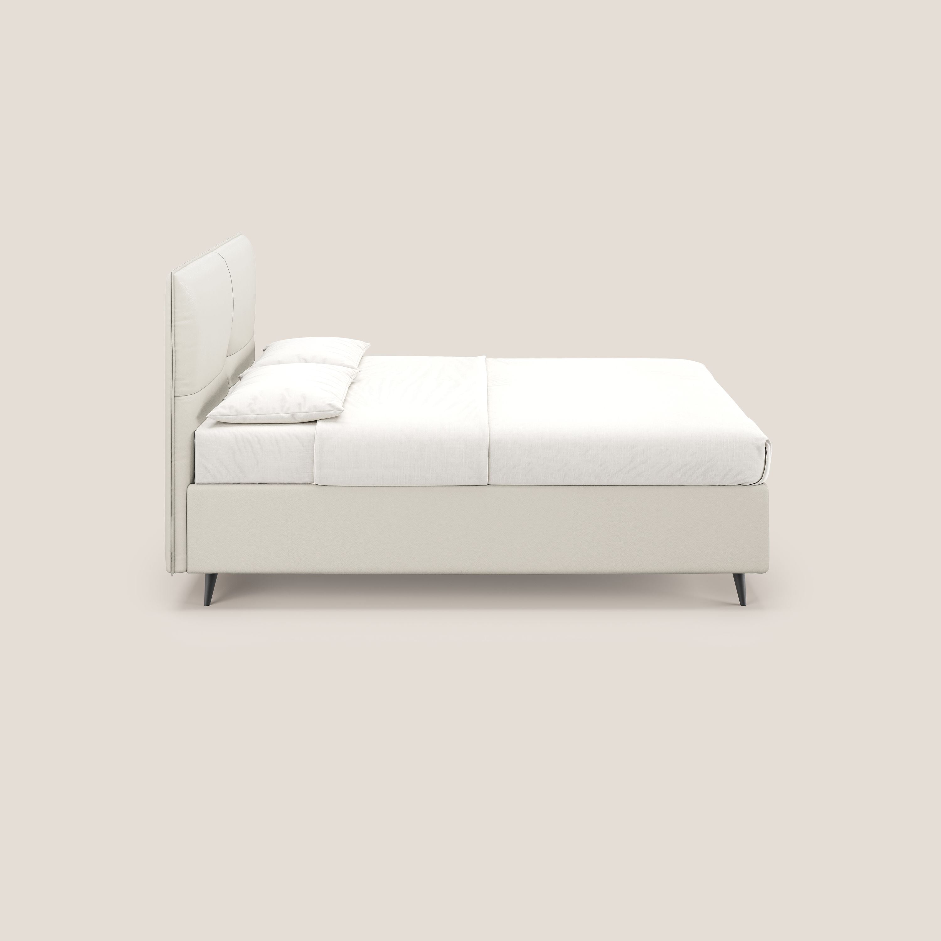 Greta letto contenitore dimensioni SLIM con testata trapuntata in ecopelle impermeabile T04 bianco - divani.store