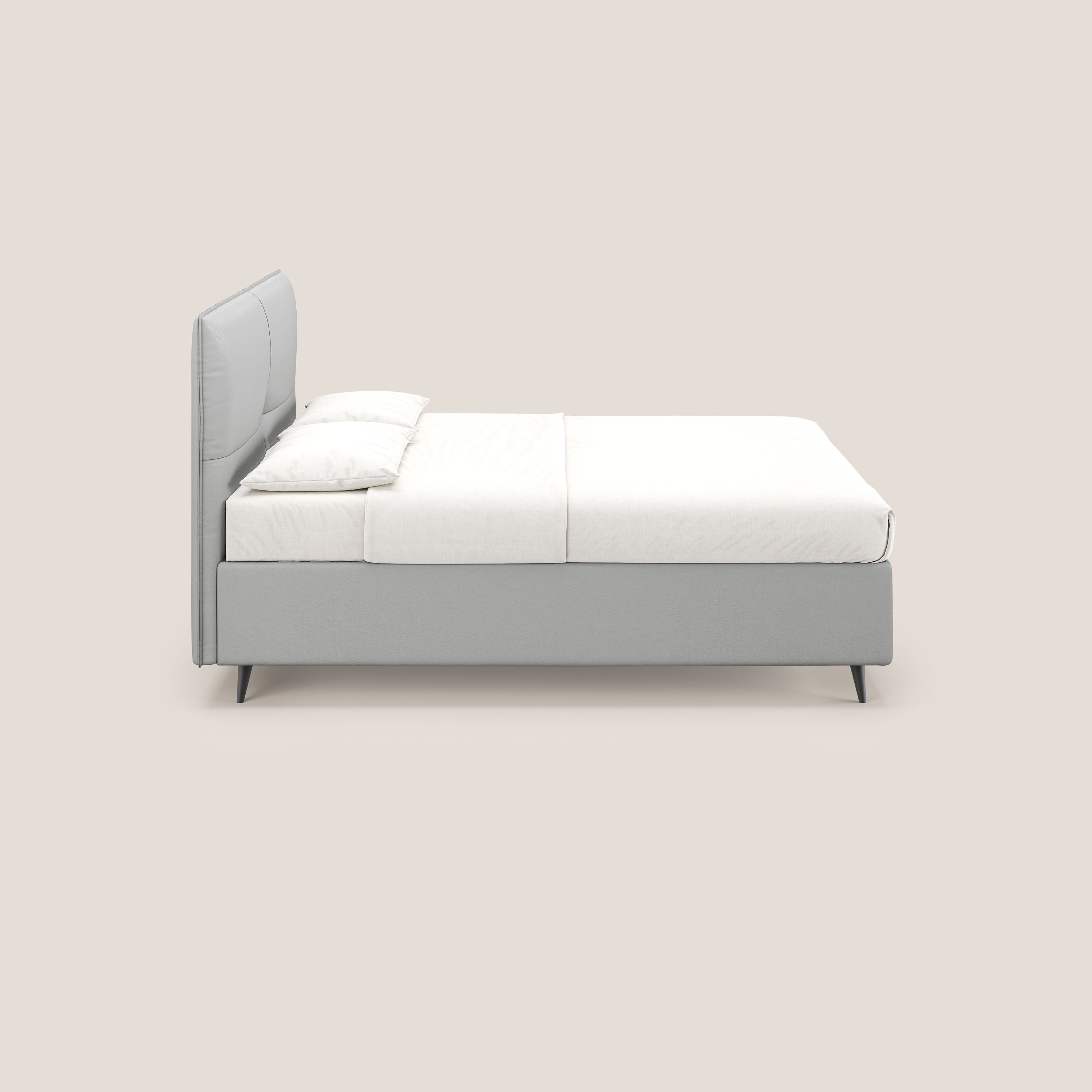 Greta letto contenitore dimensioni SLIM con testata trapuntata in ecopelle impermeabile T04 grigio chiaro - divani.store
