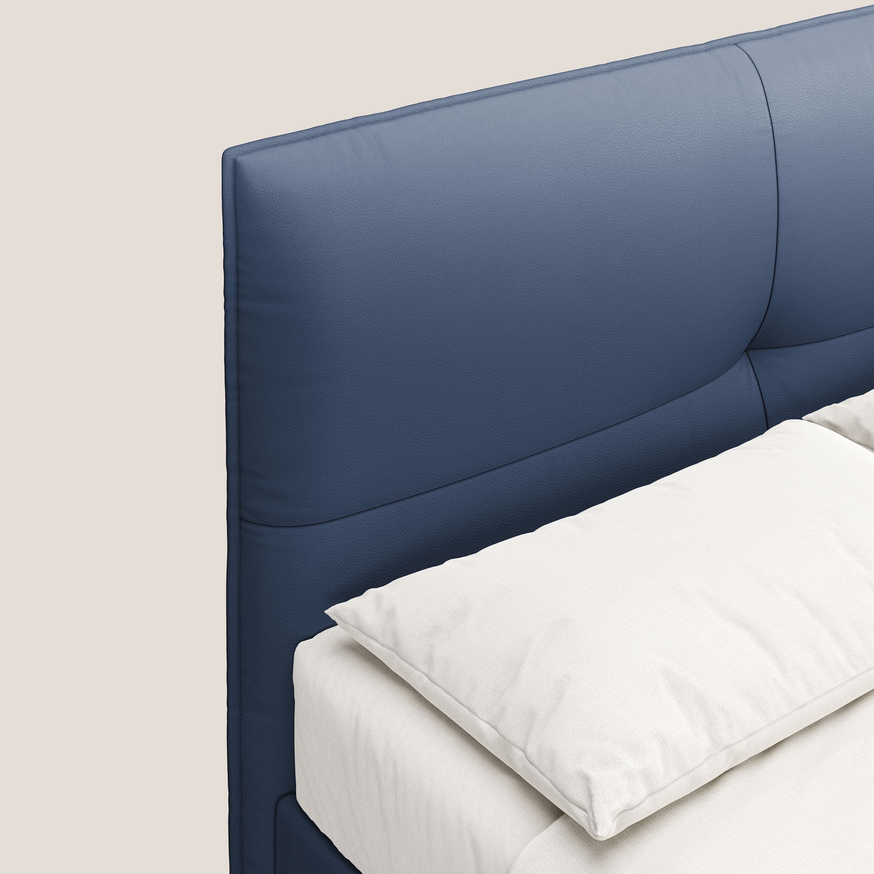Greta letto contenitore dimensioni SLIM con testata trapuntata in ecopelle impermeabile T04 blu - divani.store