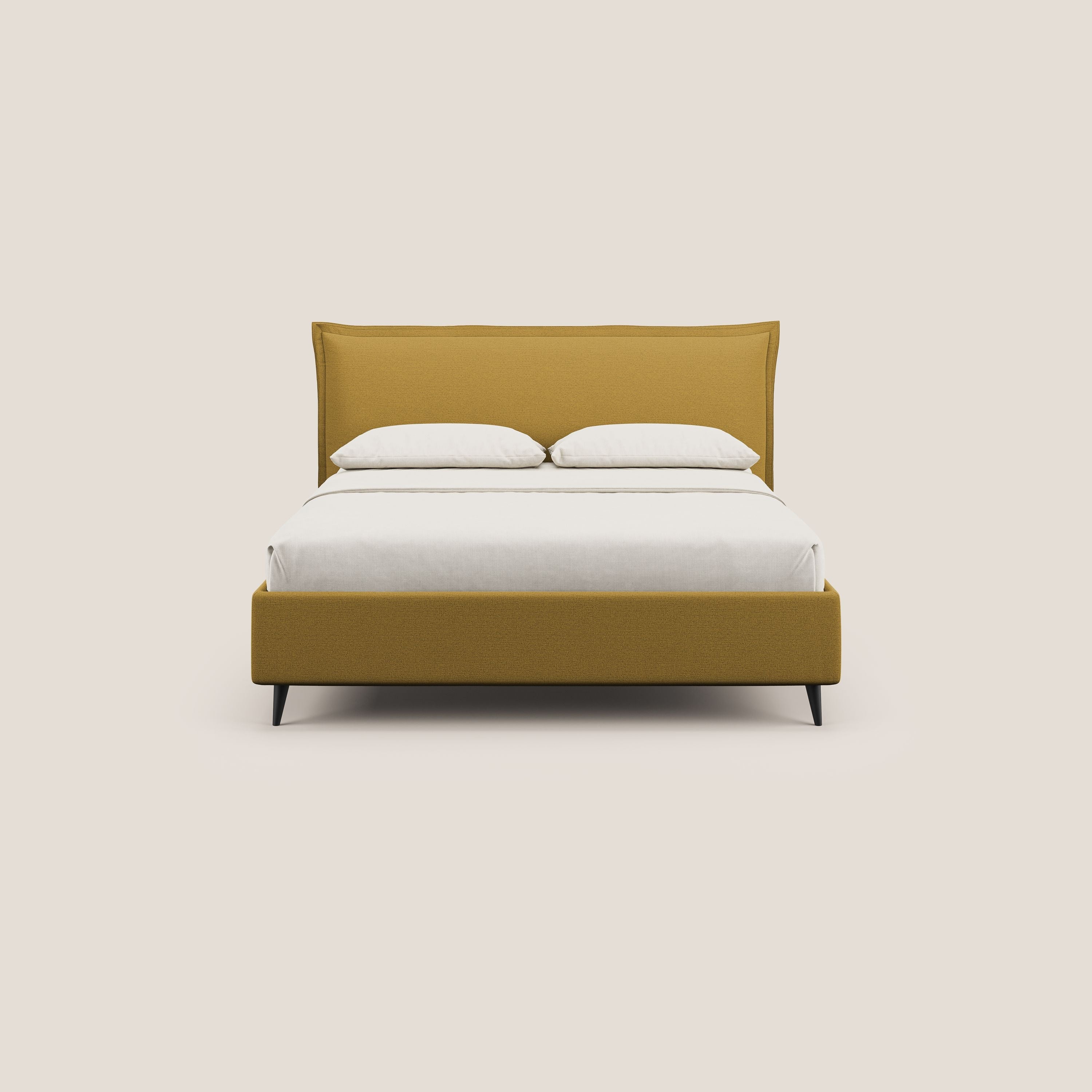 Hans letto contenitore imbottito minimal in tessuto simil cotone impermeabile T19 giallo - divani.store