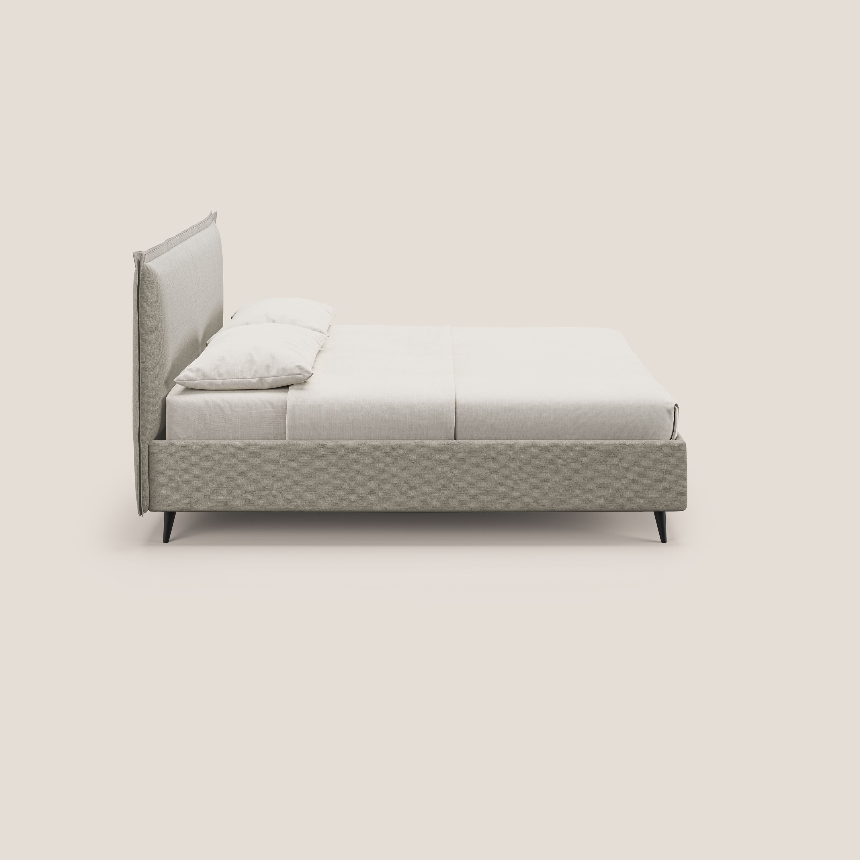 Hans letto contenitore imbottito minimal in tessuto simil cotone impermeabile T19 panna - divani.store