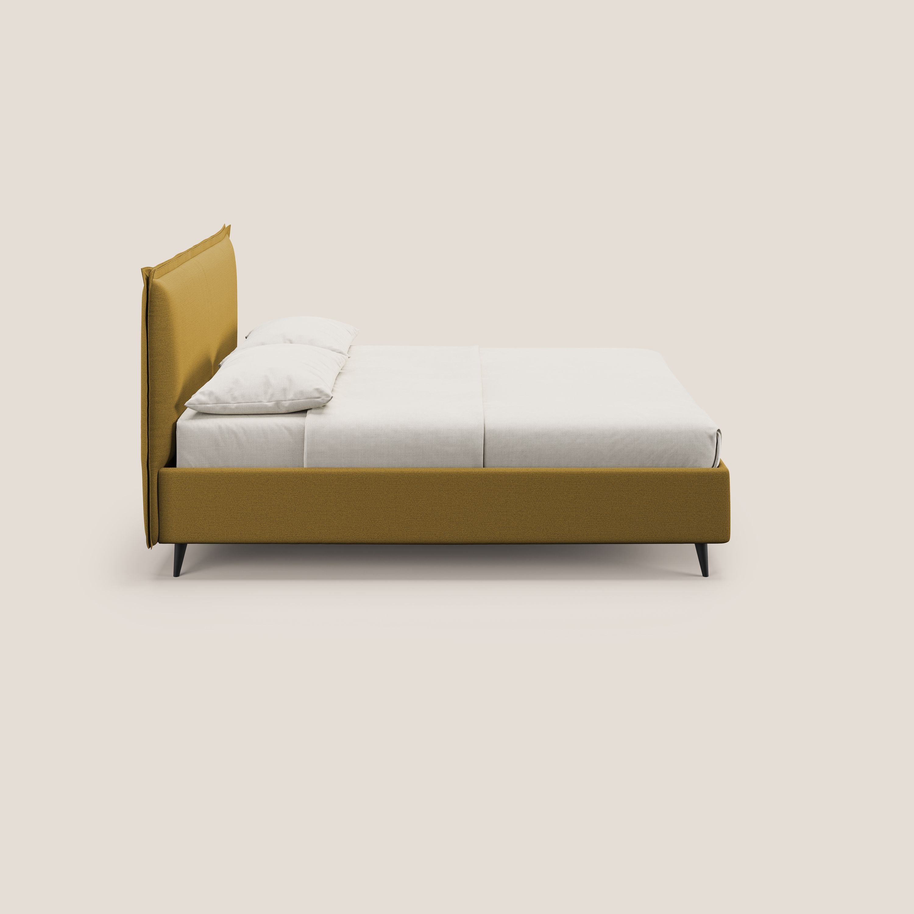 Hans letto contenitore imbottito minimal in tessuto simil cotone impermeabile T19 giallo - divani.store