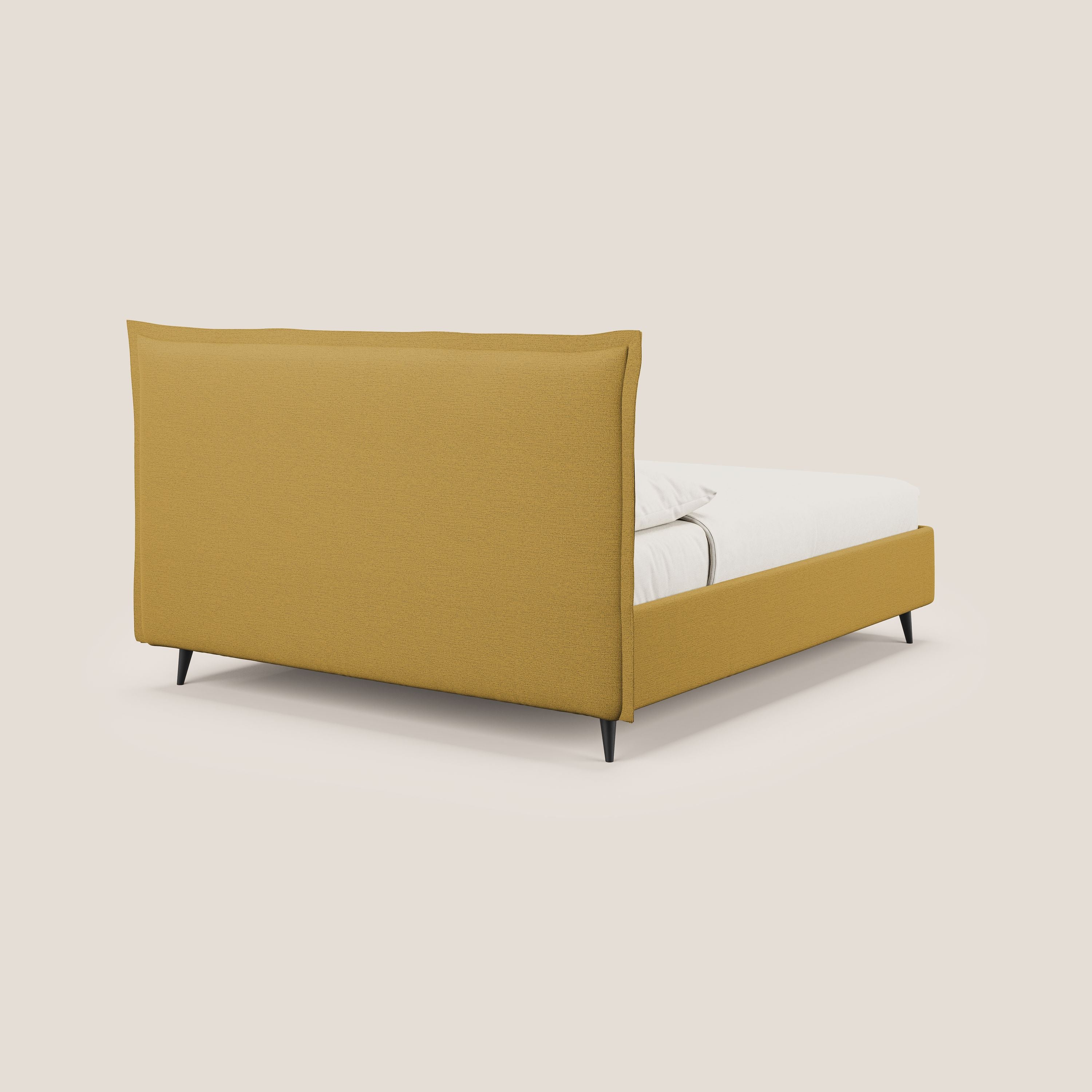 Hans letto contenitore imbottito minimal in tessuto simil cotone impermeabile T19 giallo - divani.store