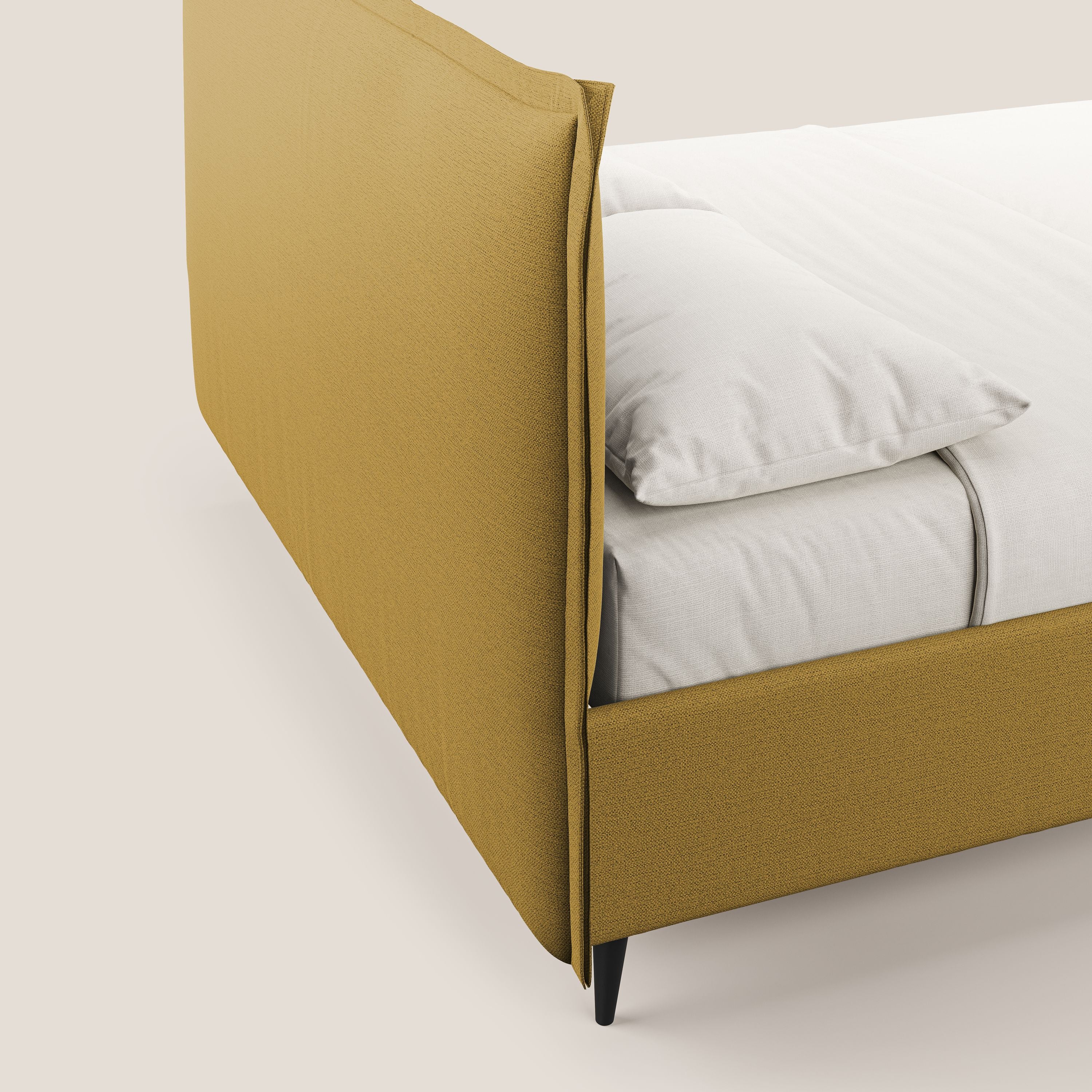 Hans letto contenitore imbottito minimal in tessuto simil cotone impermeabile T19 giallo - divani.store