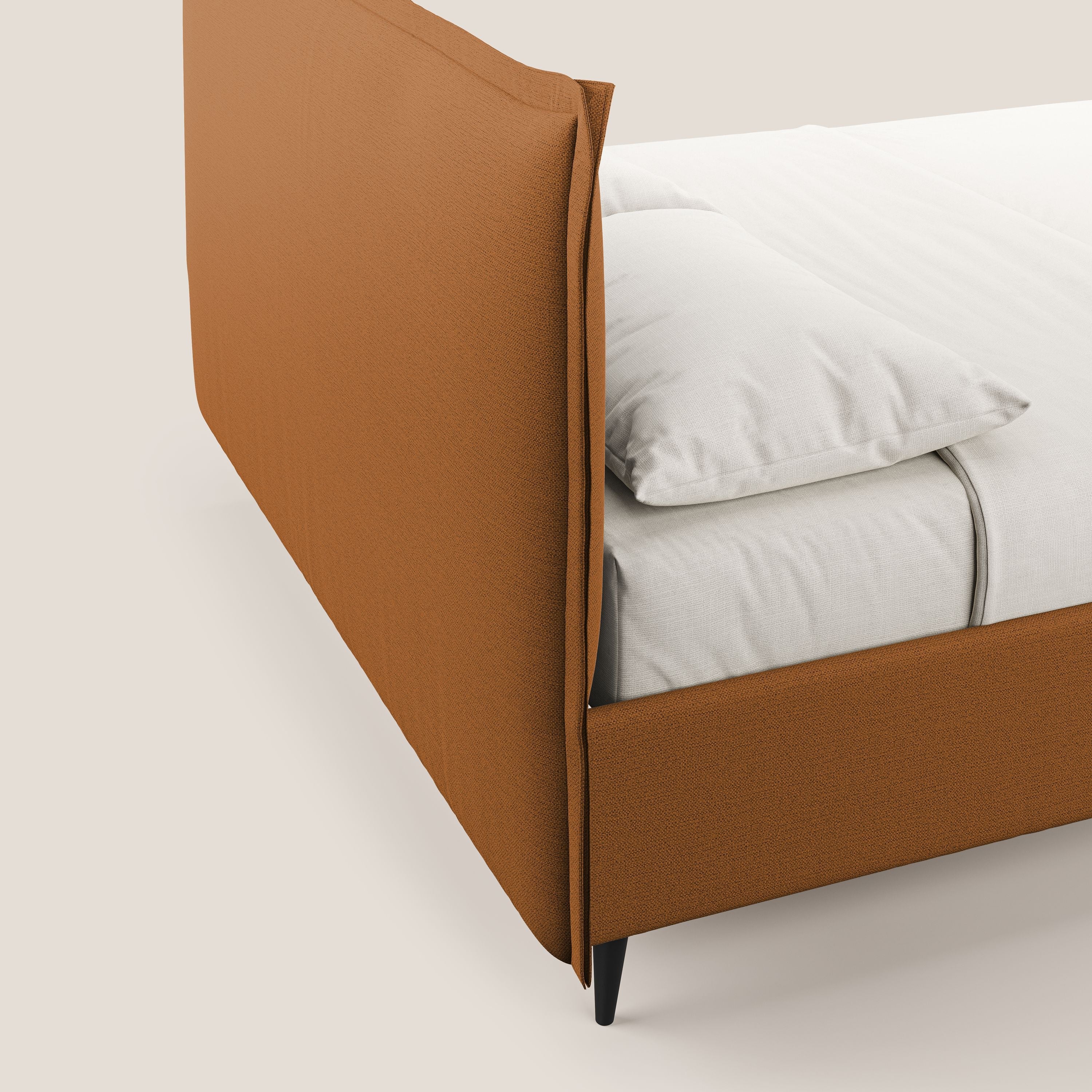 Hans letto contenitore imbottito minimal in tessuto simil cotone impermeabile T19 arancio - divani.store