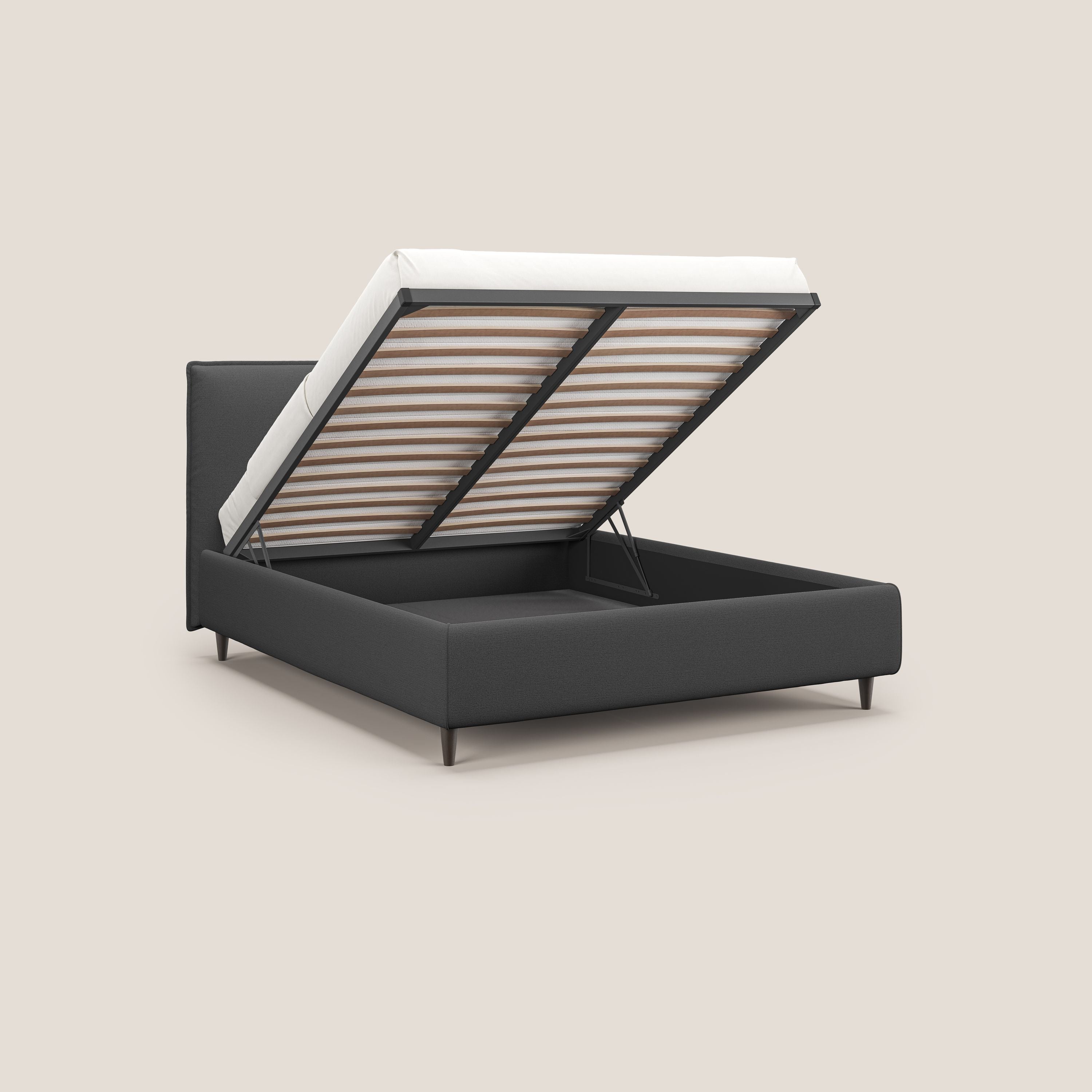 Hunter letto imbottito contenitore sfoderabile in tessuto impermeabile fiammato T19 antracite - divani.store