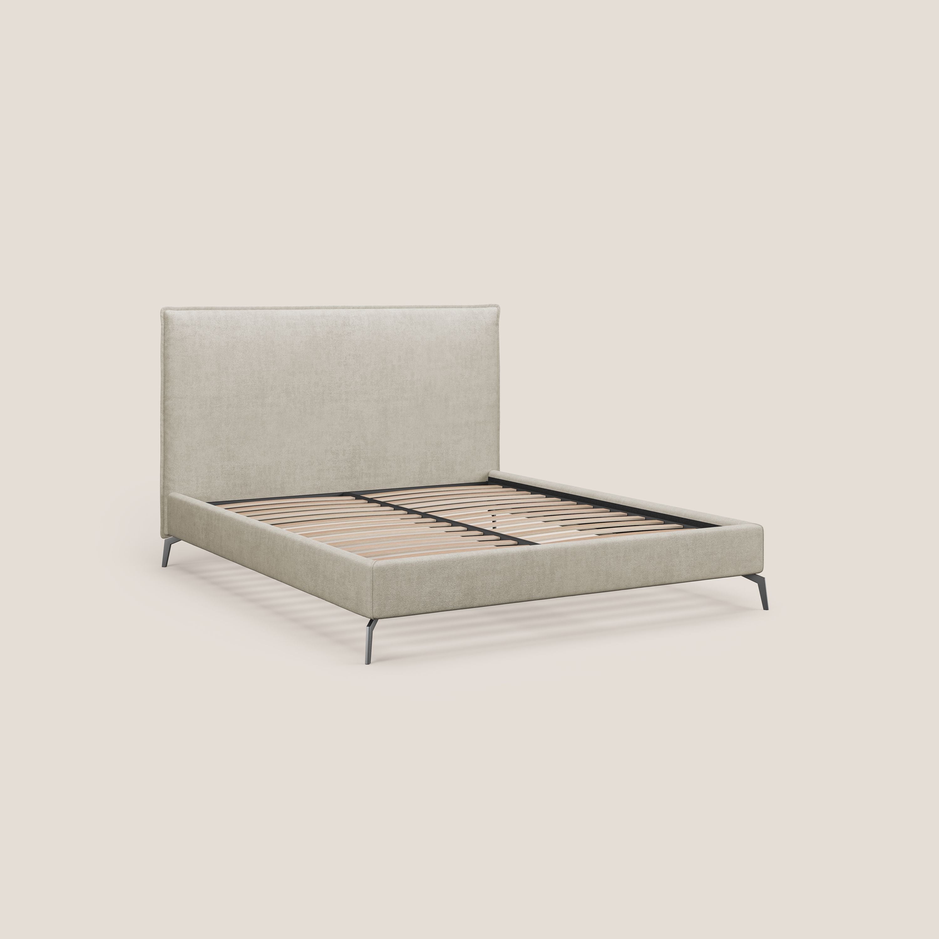 Iris letto imbottito con piedini neri sfoderabile in tessuto impermeabile T02 panna - divani.store