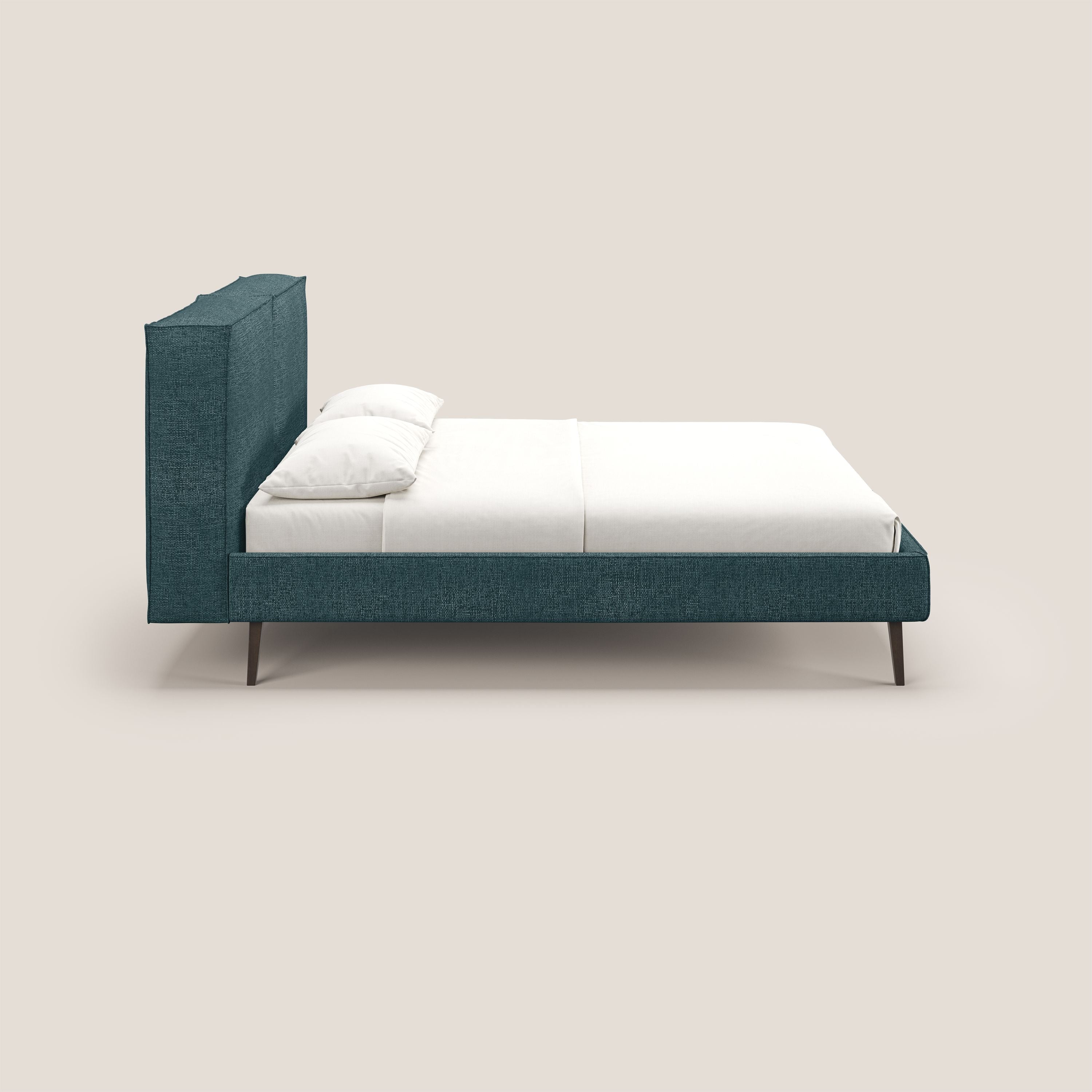 Isotta letto imbottito completamente sfoderabile in morbido tessuti impermeabile T10 petrolio - divani.store