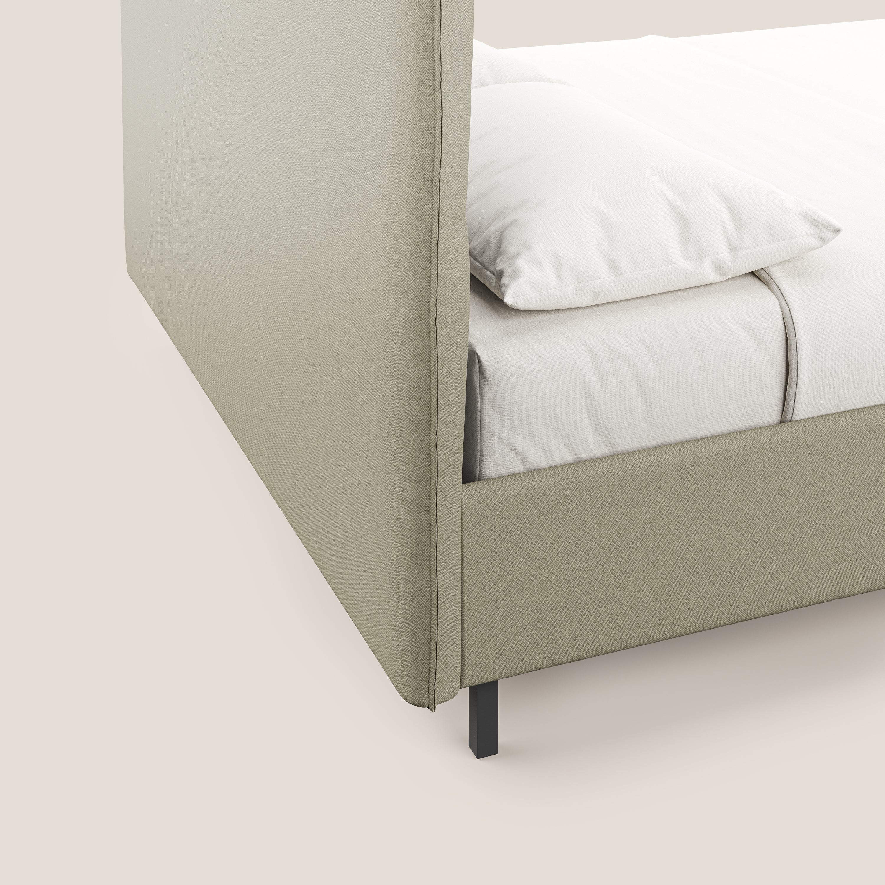 Izumi letto imbottito contenitore con piedi alti in tessuto smacchiabile T05 panna - divani.store