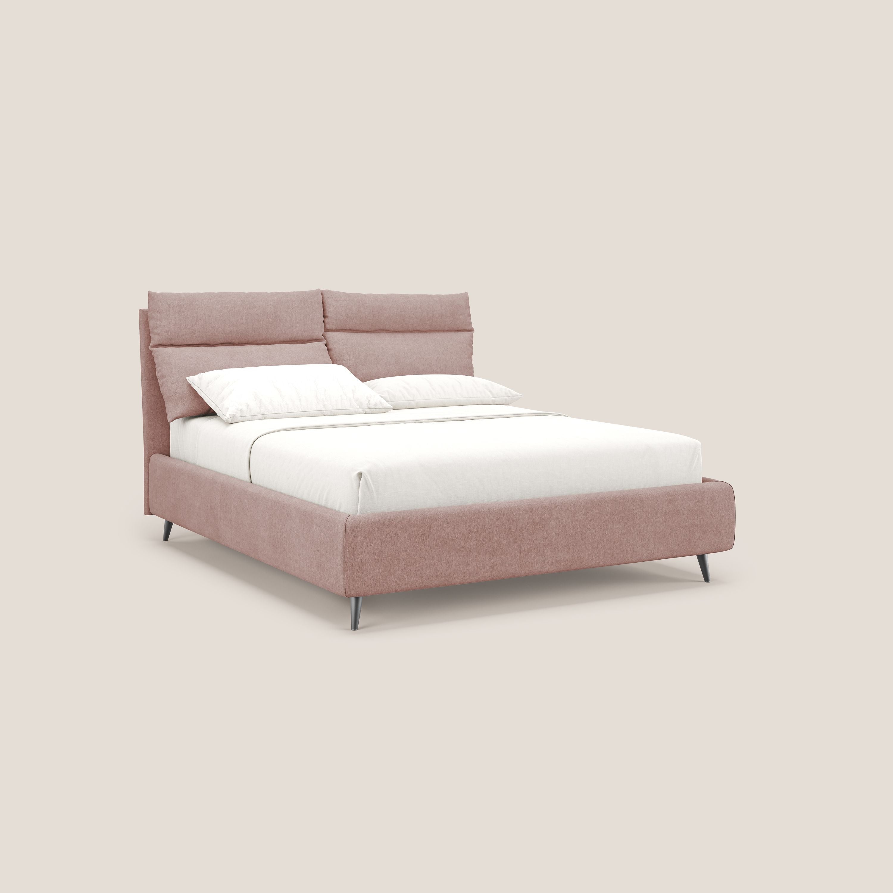 Jerry letto imbottito contenitore e cuscini reclinabili in tessuto smacchiabile T17 rosa - divani.store