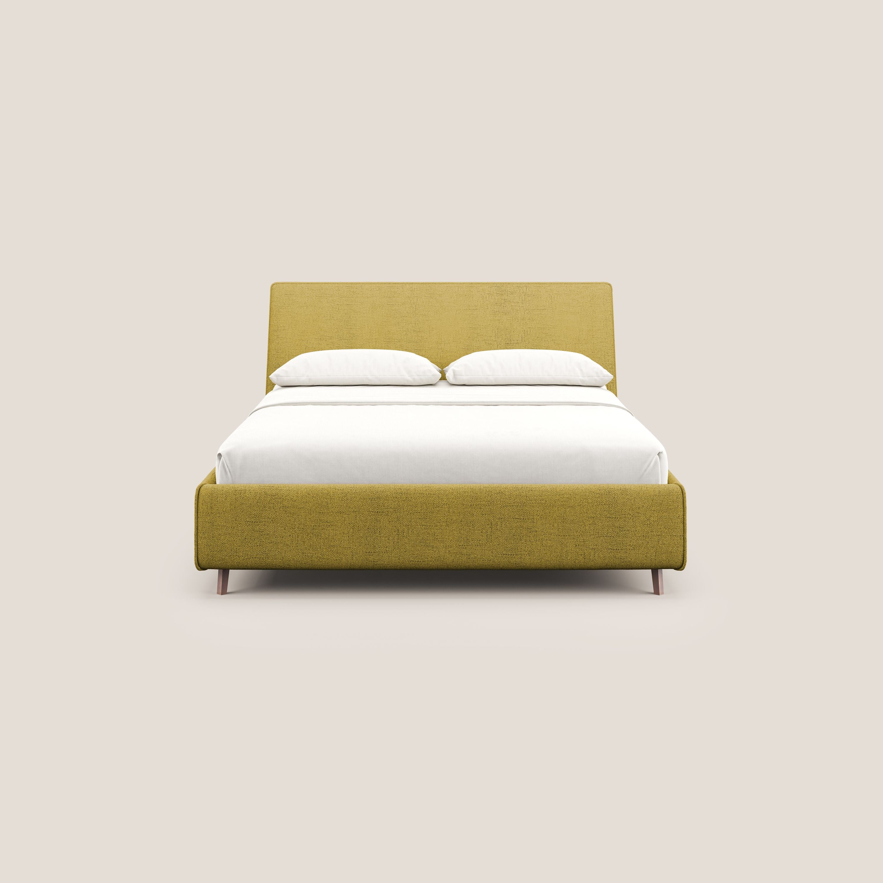 Justin letto imbottito contenitore e sfoderabile in tessuto fiammato impermeabile T03 giallo - divani.store