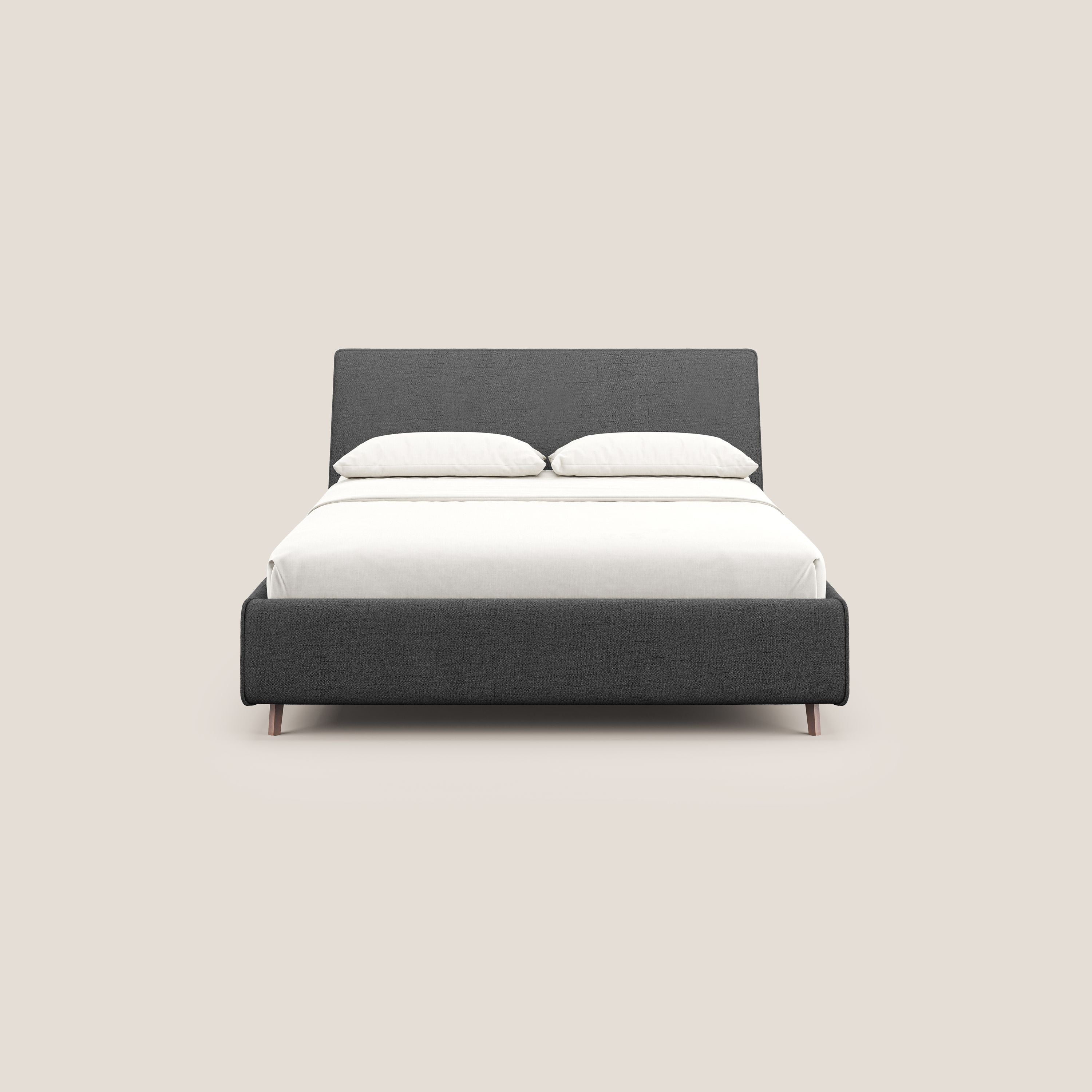 Justin letto imbottito contenitore e sfoderabile in tessuto fiammato impermeabile T03 grigio - divani.store