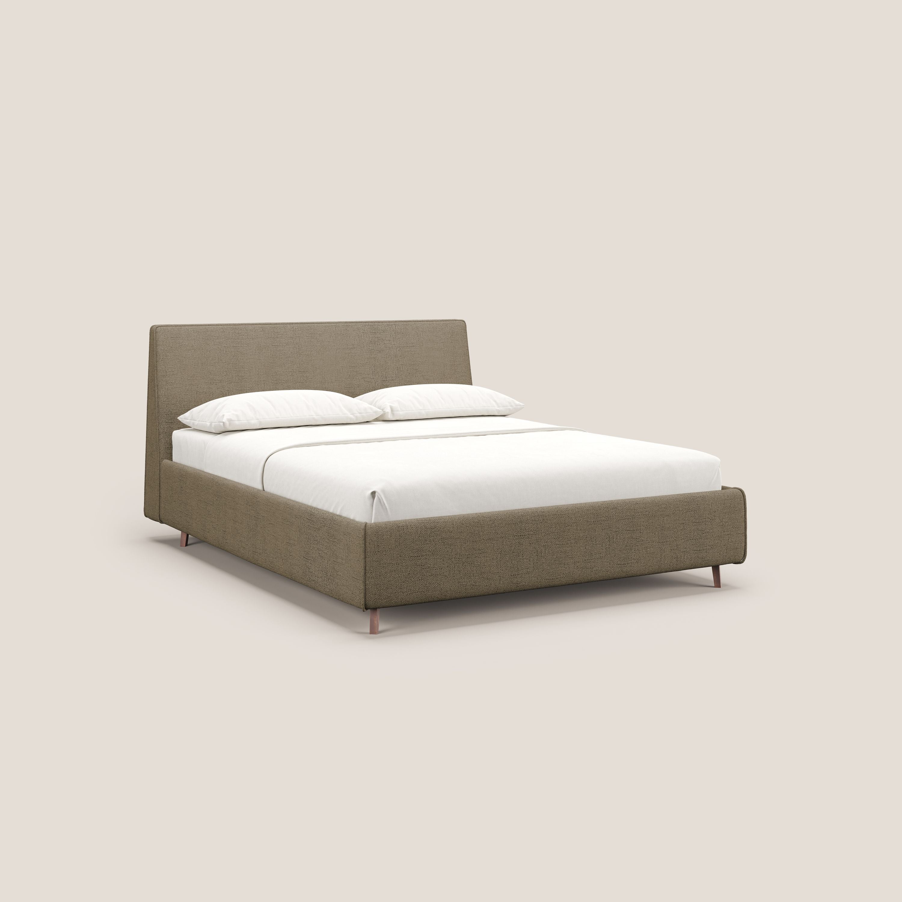 Justin letto imbottito contenitore e sfoderabile in tessuto fiammato impermeabile T03 marrone - divani.store