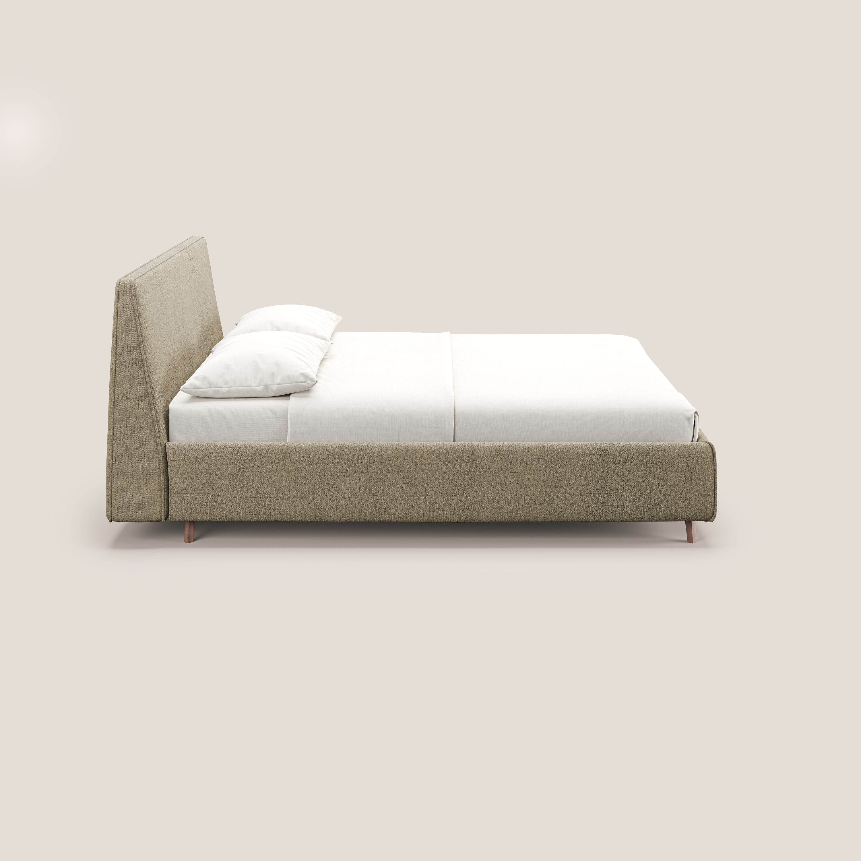 Justin letto imbottito contenitore e sfoderabile in tessuto fiammato impermeabile T03 beige - divani.store