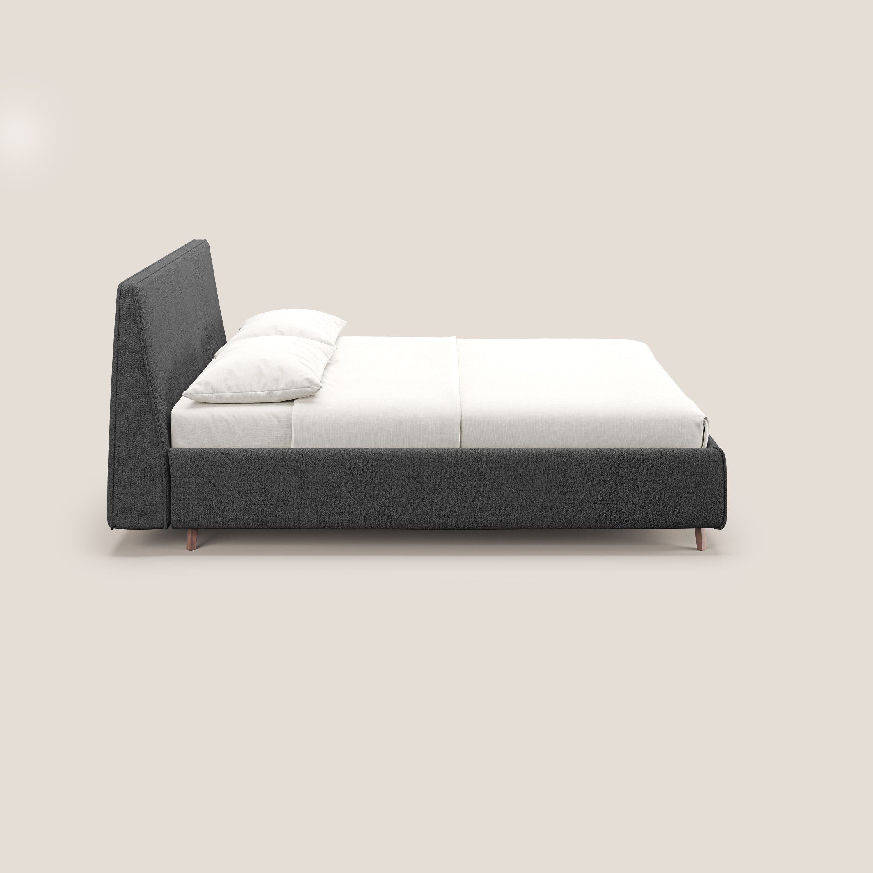 Justin letto imbottito contenitore e sfoderabile in tessuto fiammato impermeabile T03 grigio - divani.store