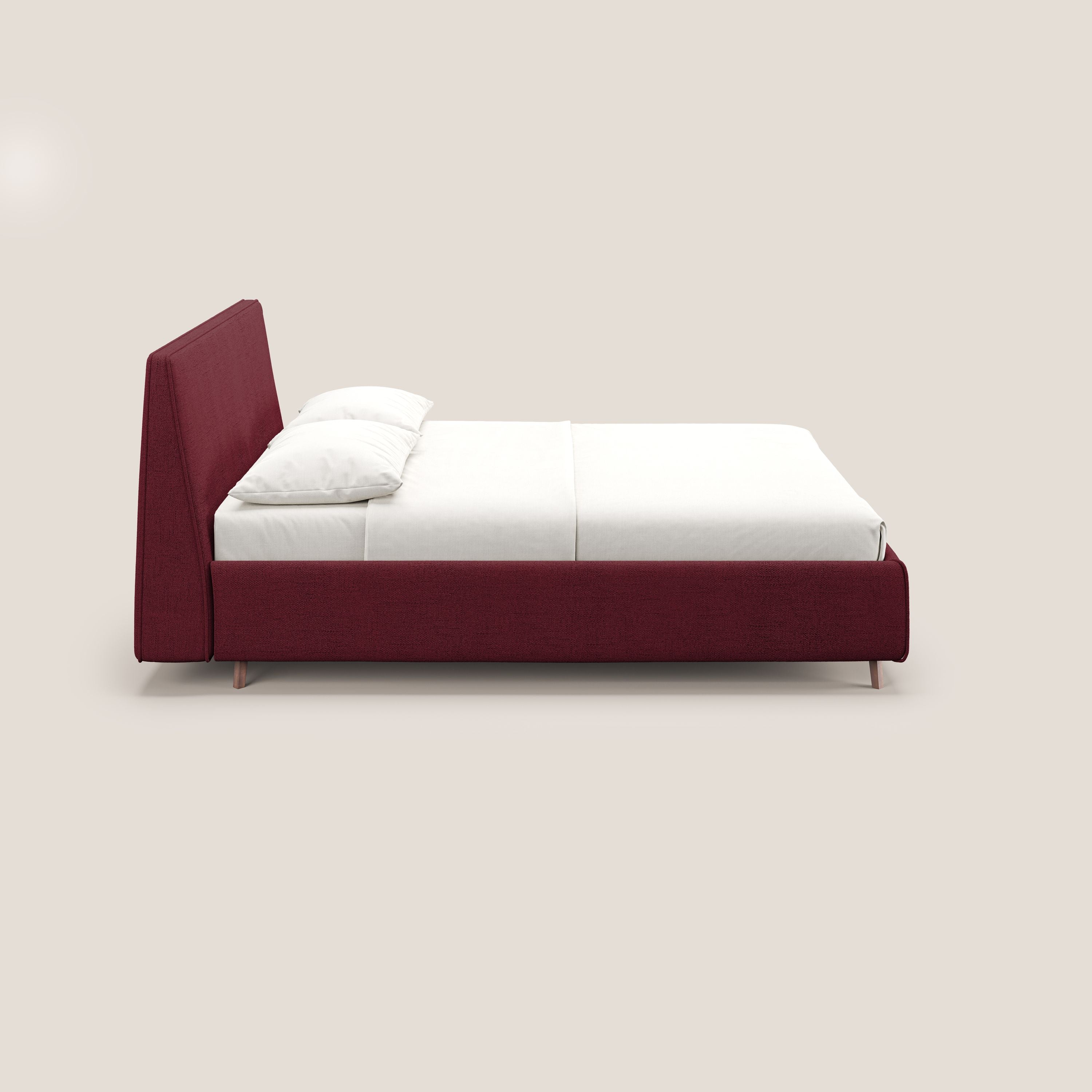 Justin letto imbottito contenitore e sfoderabile in tessuto fiammato impermeabile T03 rosso - divani.store