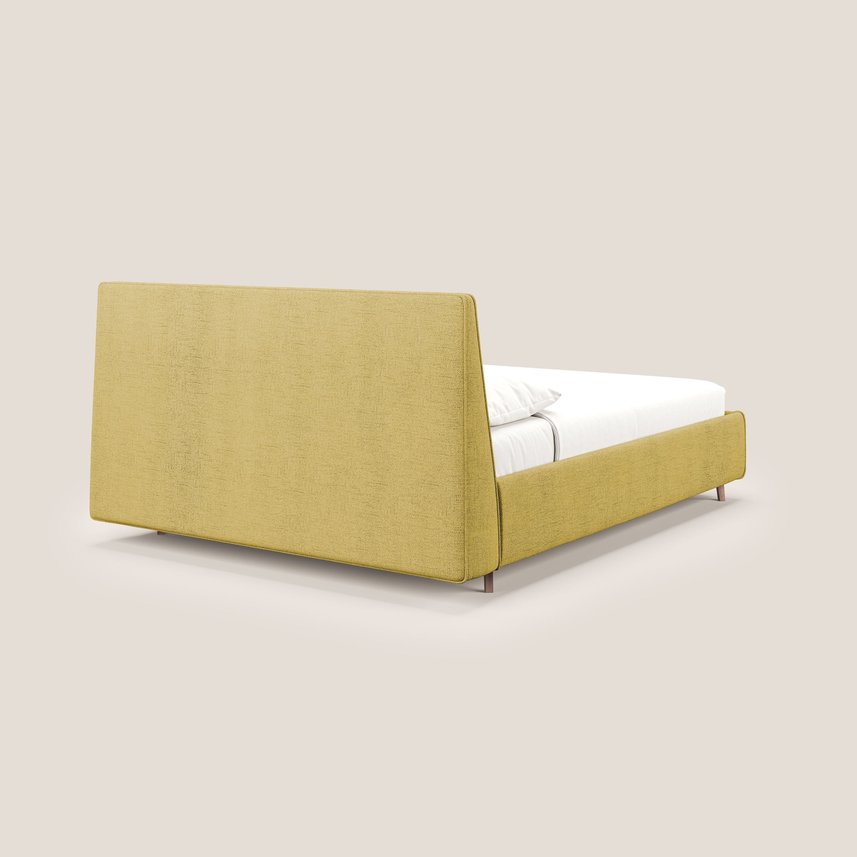 Justin letto imbottito contenitore e sfoderabile in tessuto fiammato impermeabile T03 giallo - divani.store