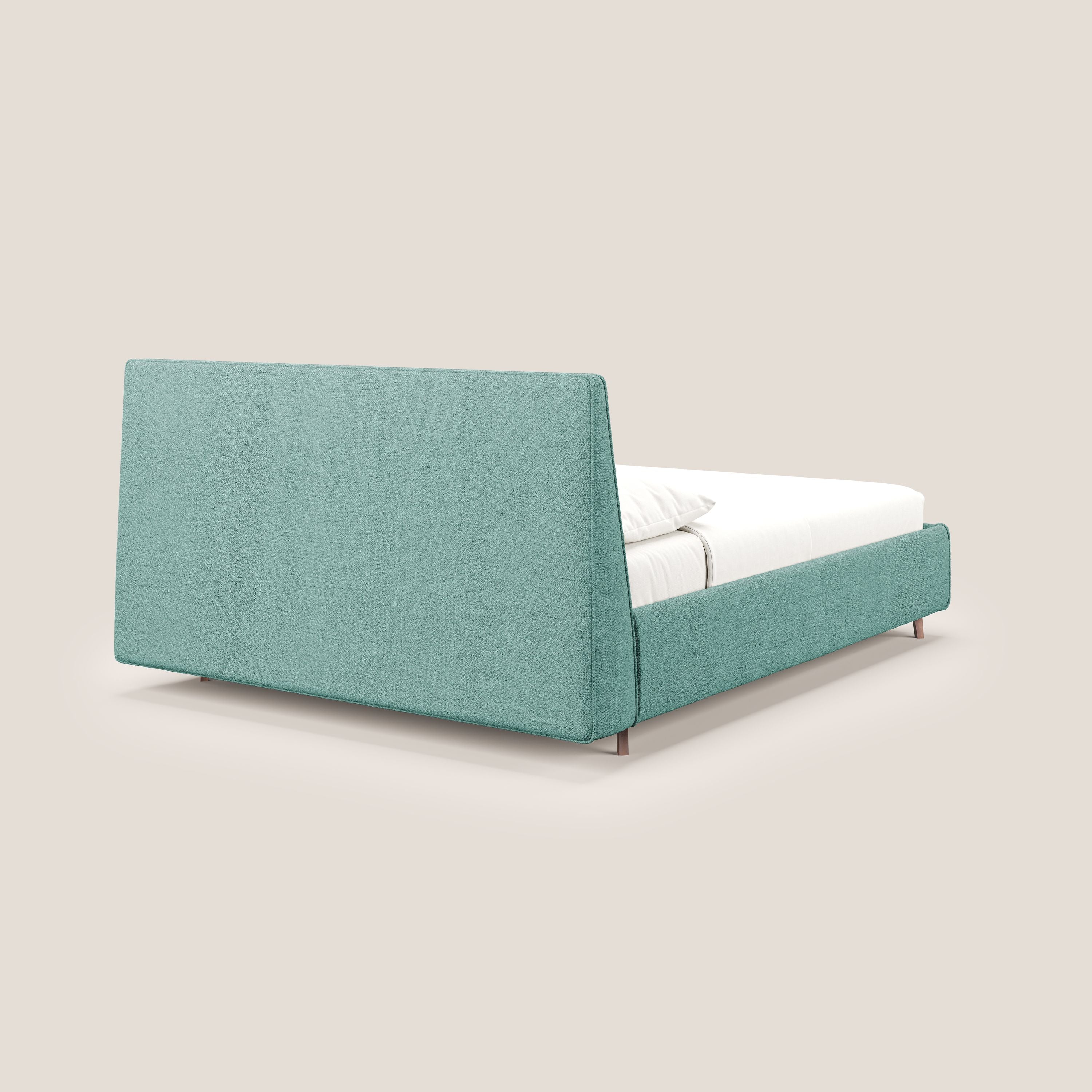 Justin letto imbottito contenitore e sfoderabile in tessuto fiammato impermeabile T03 verde acqua - divani.store