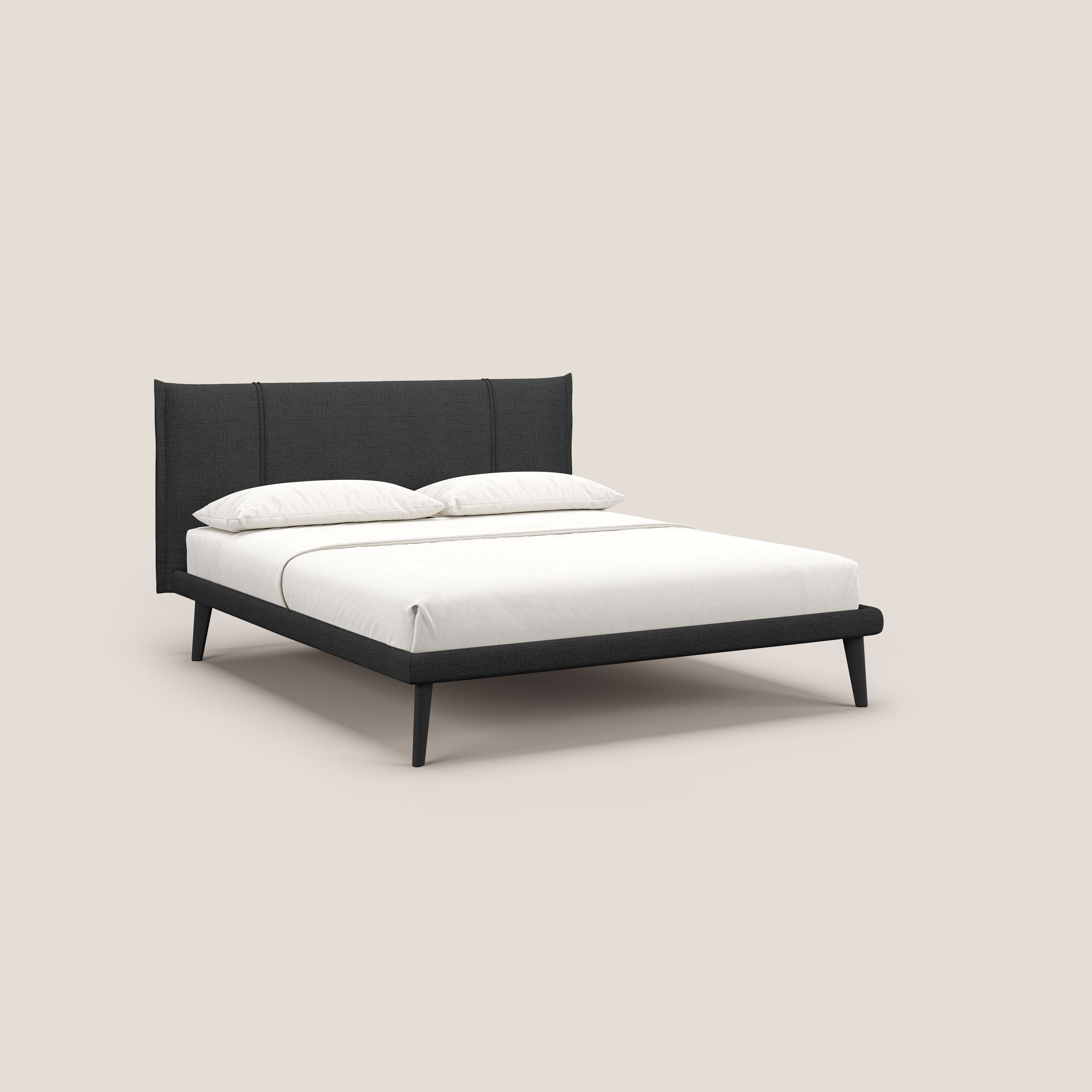 Klaus LETTO moderno con piedi in mogano e tessuto fiammato impermeabile T03 antracite - divani.store
