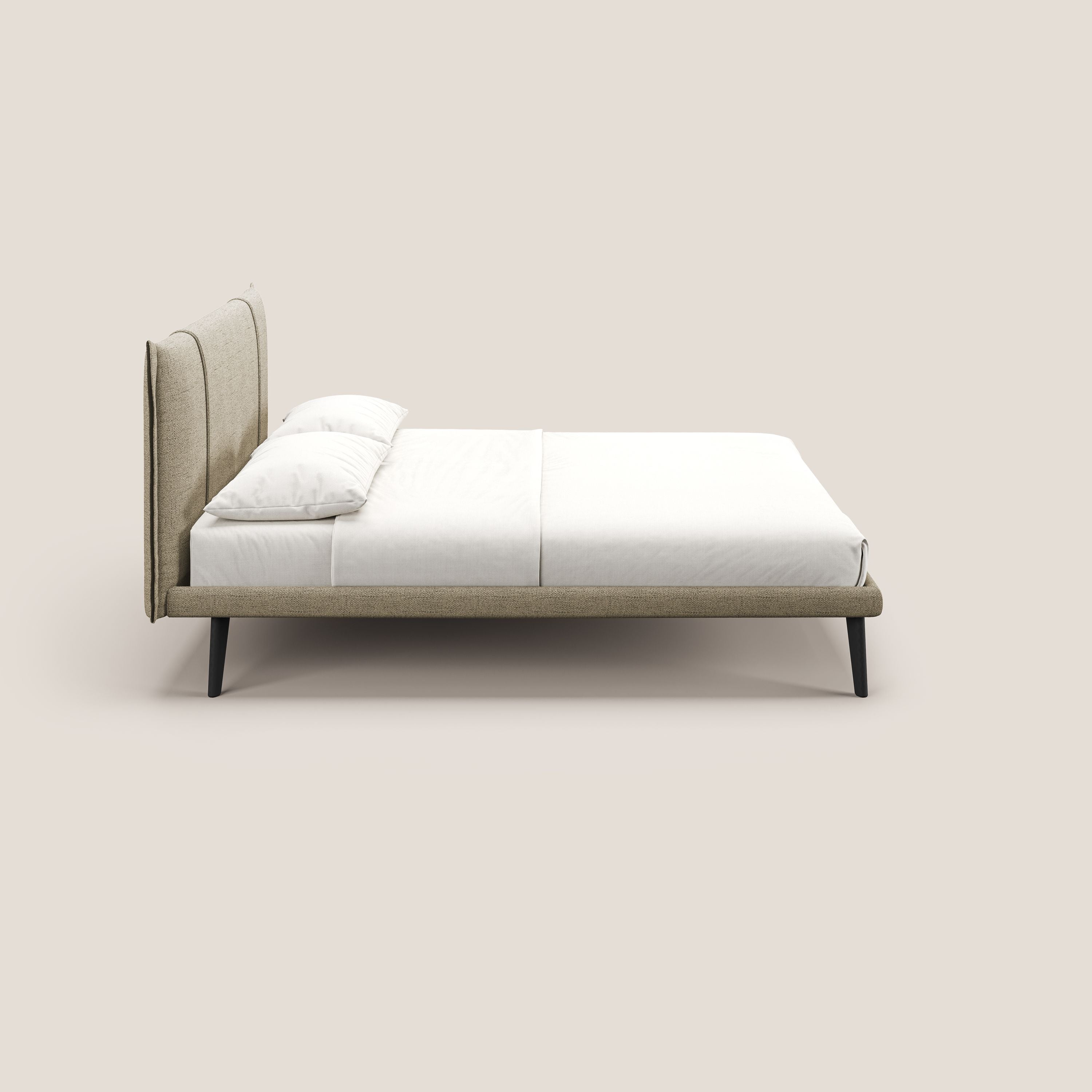 Klaus LETTO moderno con piedi in mogano e tessuto fiammato impermeabile T03 beige - divani.store