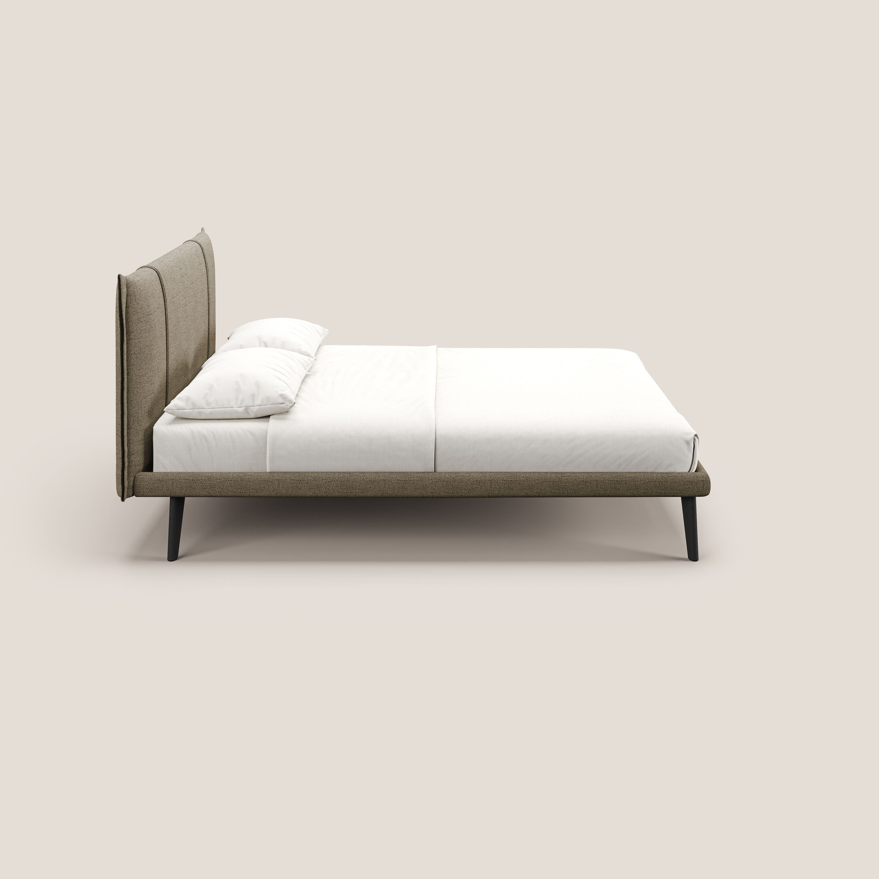 Klaus LETTO moderno con piedi in mogano e tessuto fiammato impermeabile T03 marrone - divani.store