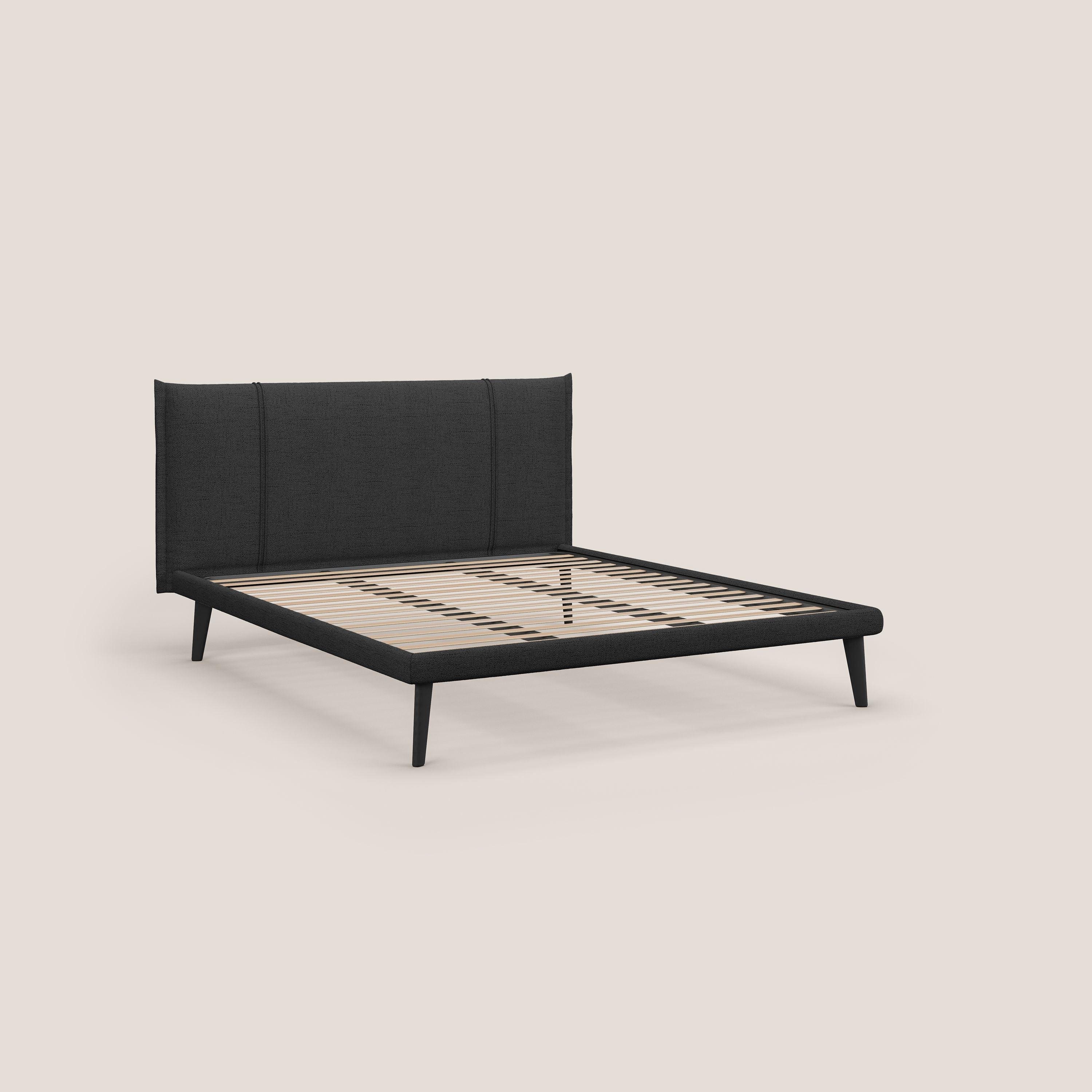 Klaus LETTO moderno con piedi in mogano e tessuto fiammato impermeabile T03 antracite - divani.store