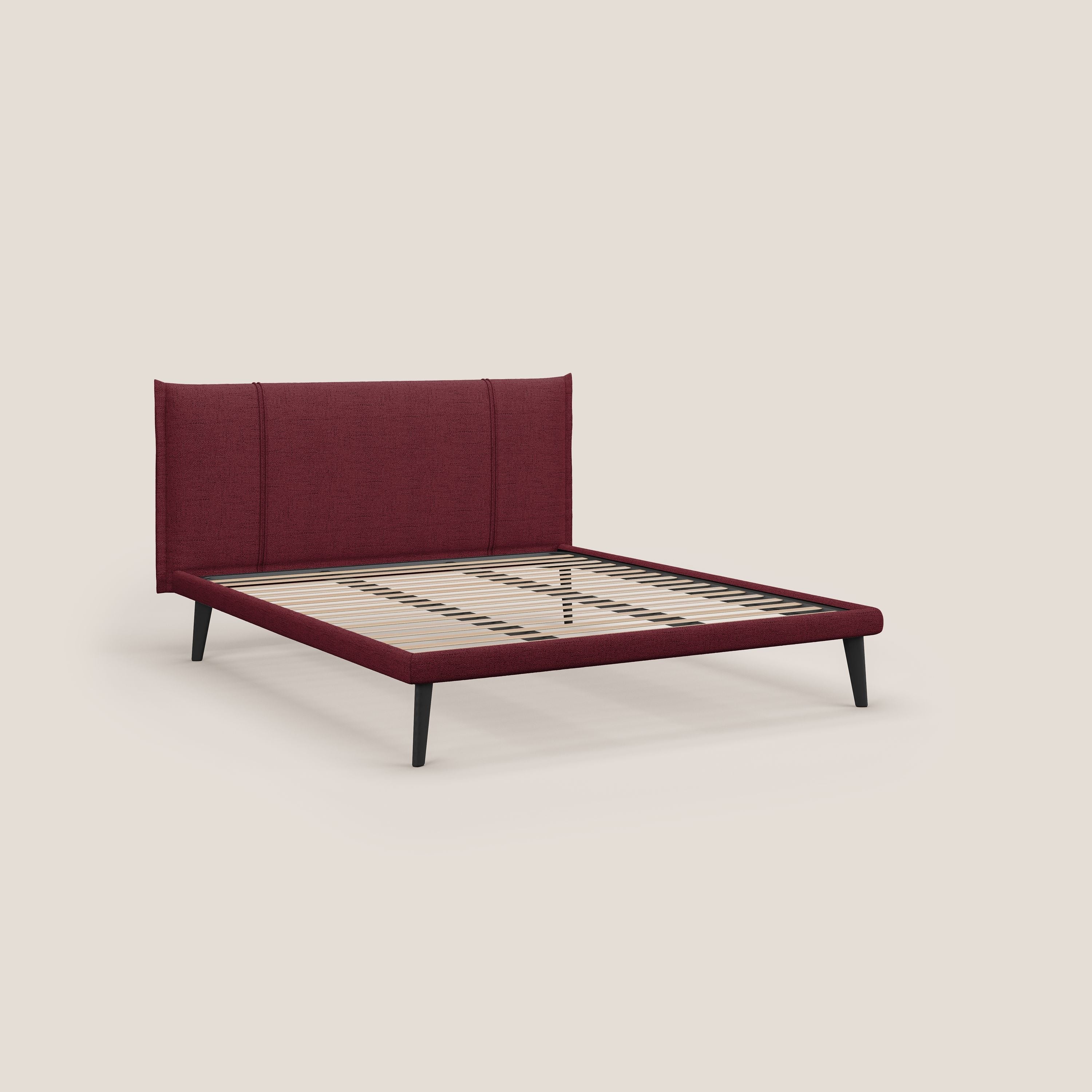 Klaus LETTO moderno con piedi in mogano e tessuto fiammato impermeabile T03 rosso - divani.store