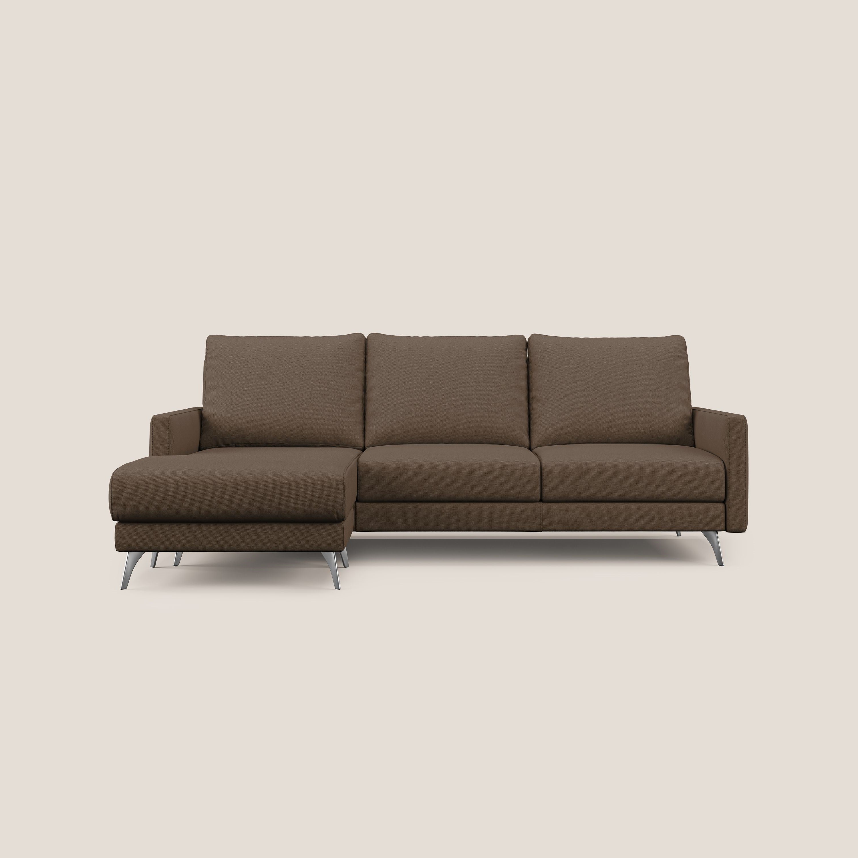 Klimt Divano angolare con sedute scorrevoli in tessuto morbido smacchiabile T05 marrone - divani.store