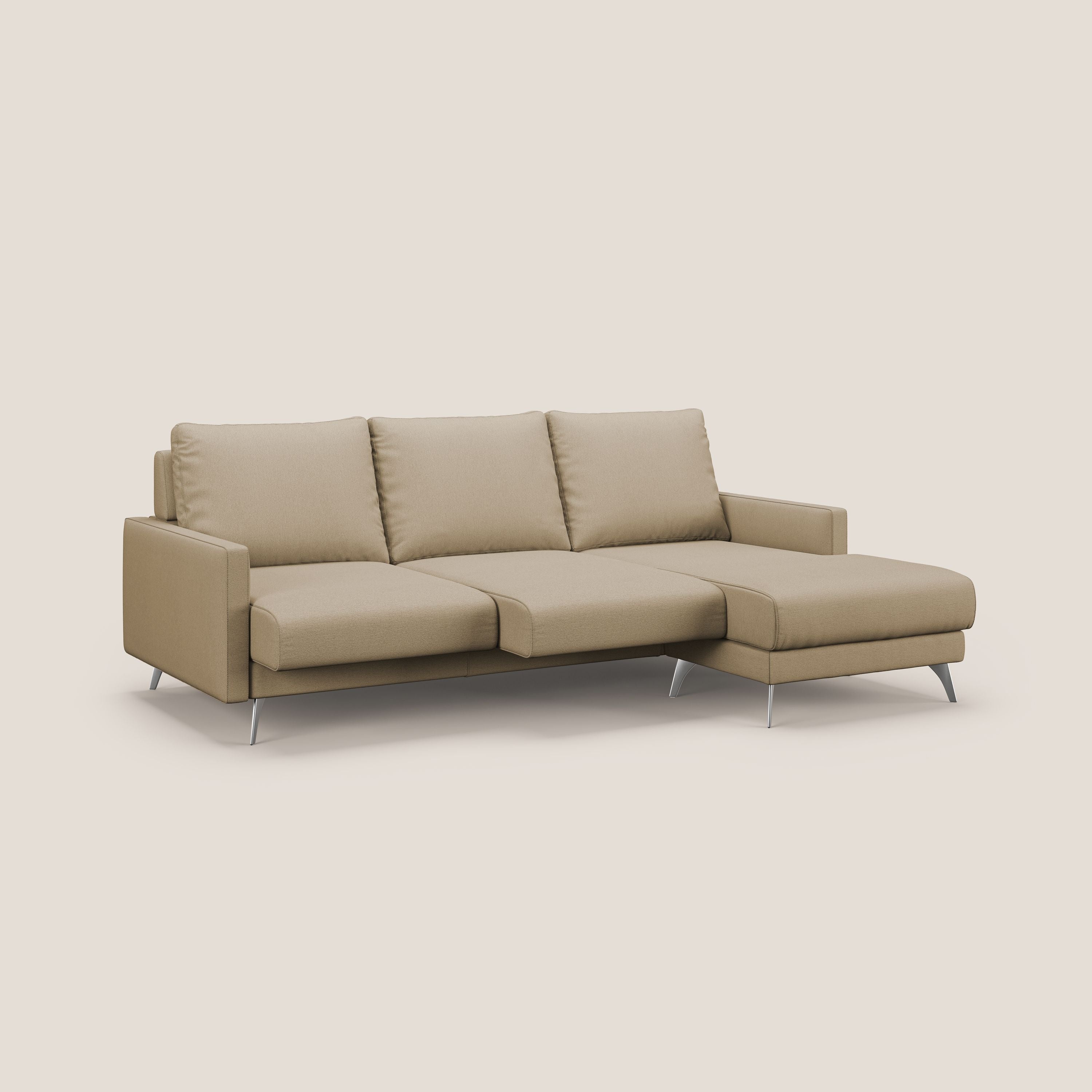 Klimt Divano angolare con sedute scorrevoli in tessuto morbido smacchiabile T05 beige - divani.store
