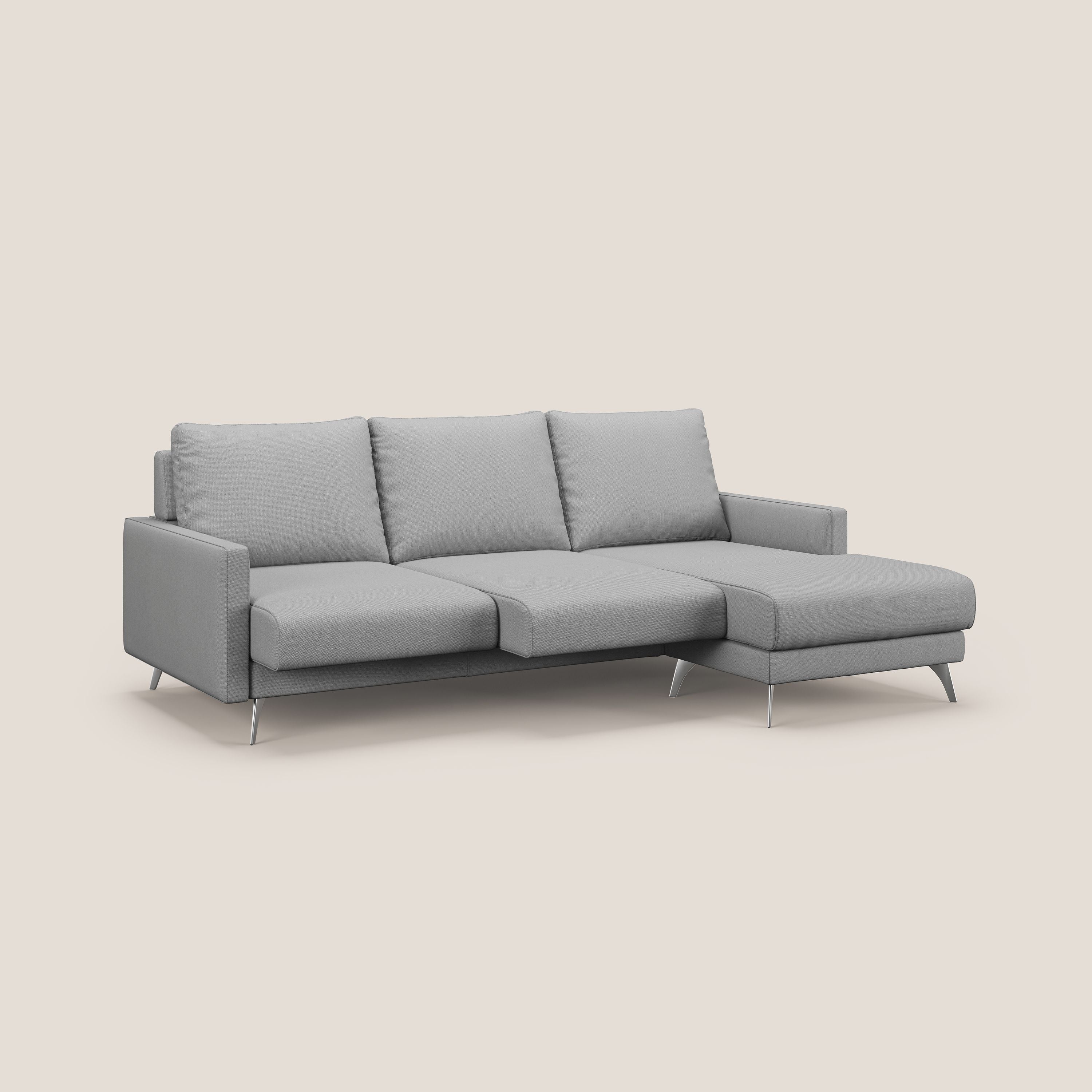 Klimt Divano angolare con sedute scorrevoli in tessuto morbido smacchiabile T05 grigio - divani.store