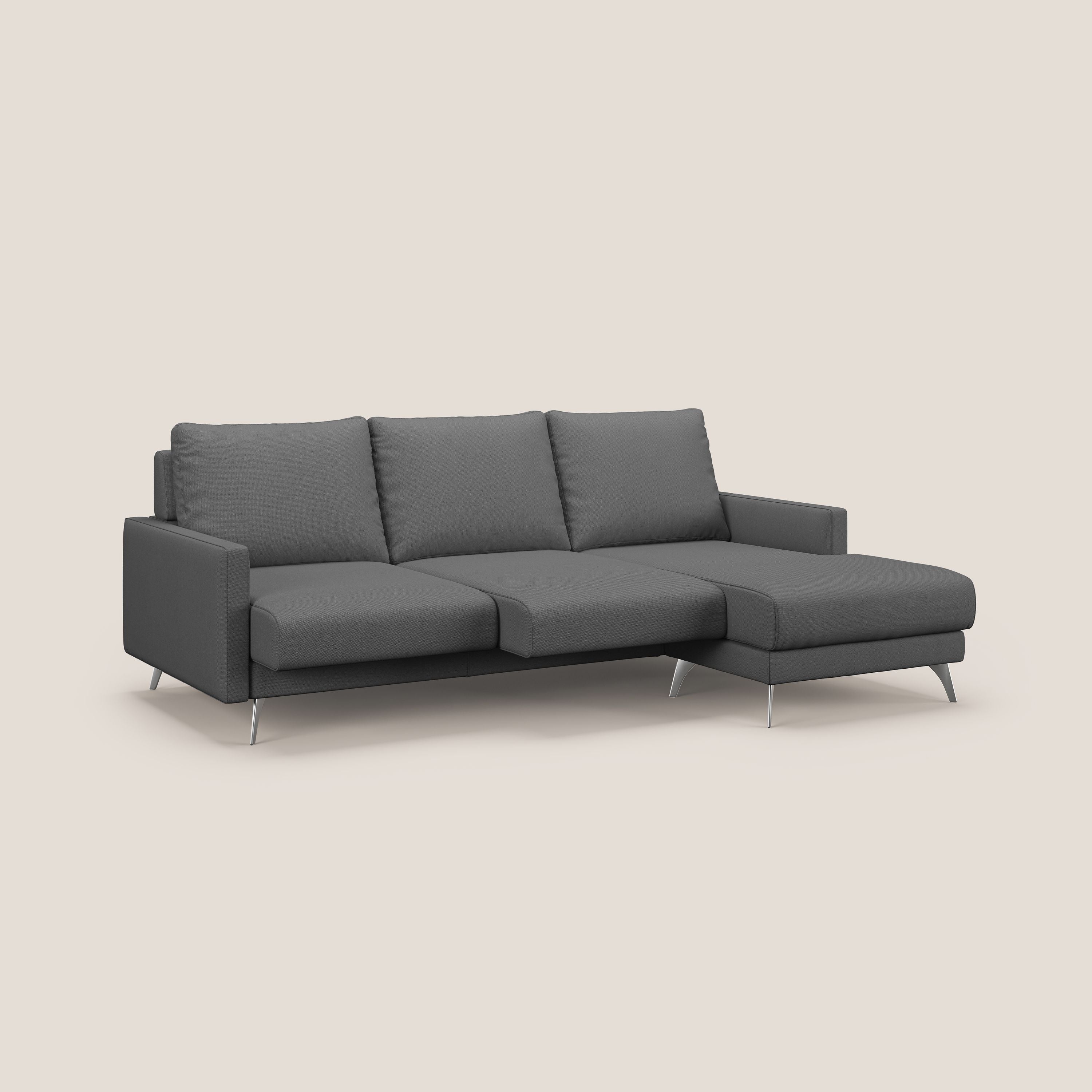 Klimt Divano angolare con sedute scorrevoli in tessuto morbido smacchiabile T05 antracite - divani.store