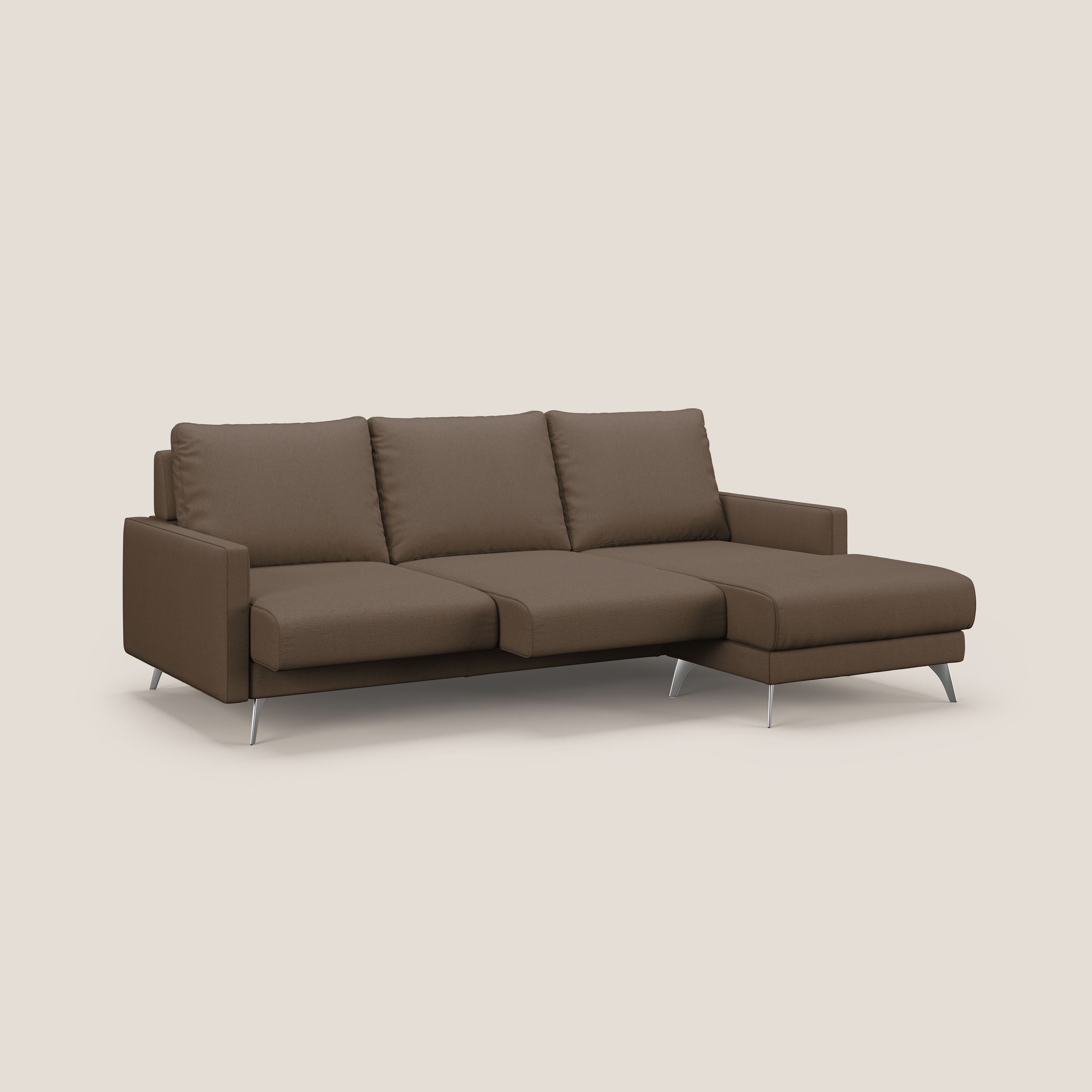Klimt Divano angolare con sedute scorrevoli in tessuto morbido smacchiabile T05 marrone - divani.store
