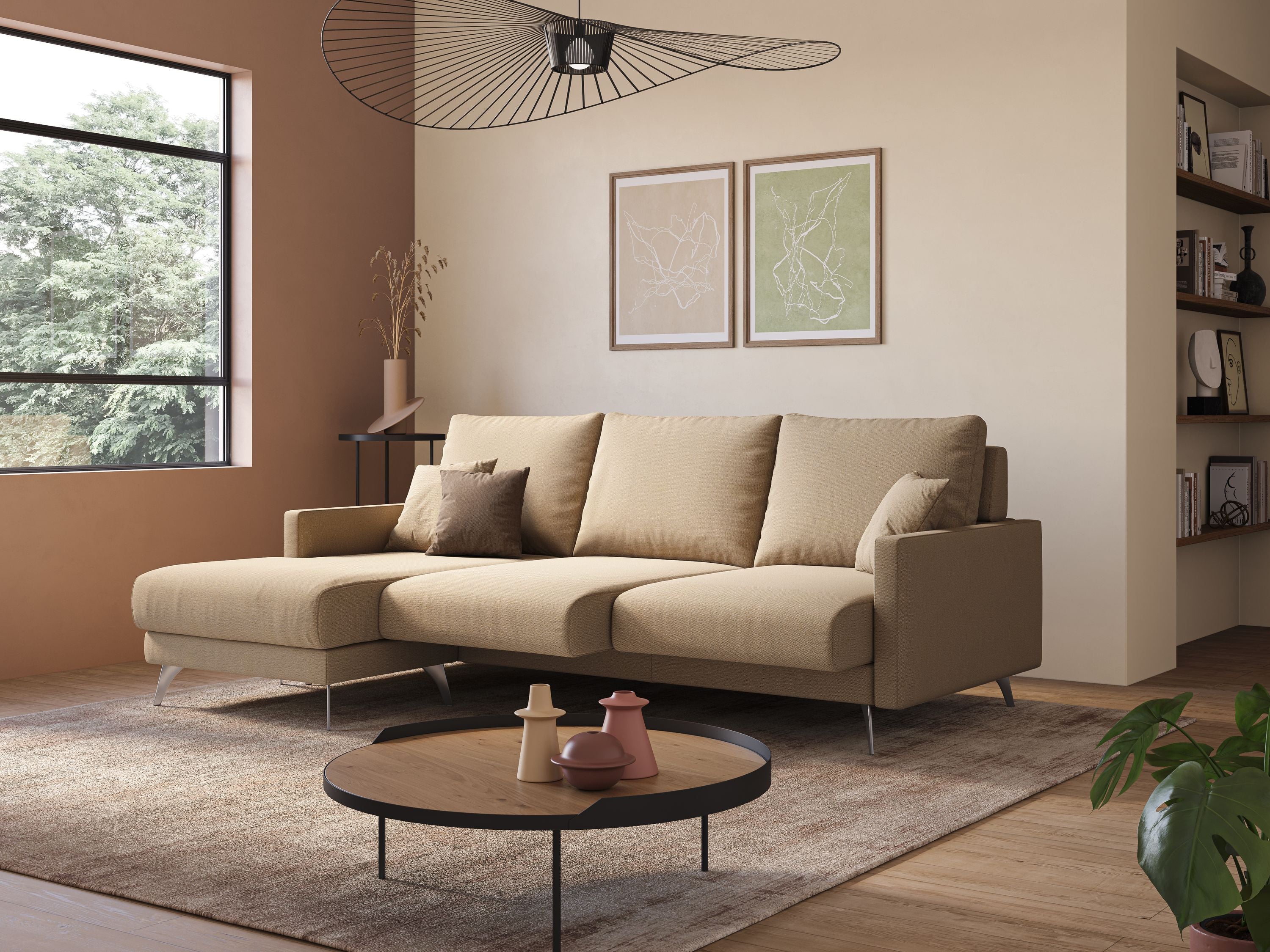 Klimt Divano angolare con sedute scorrevoli in tessuto morbido smacchiabile T05 beige - divani.store