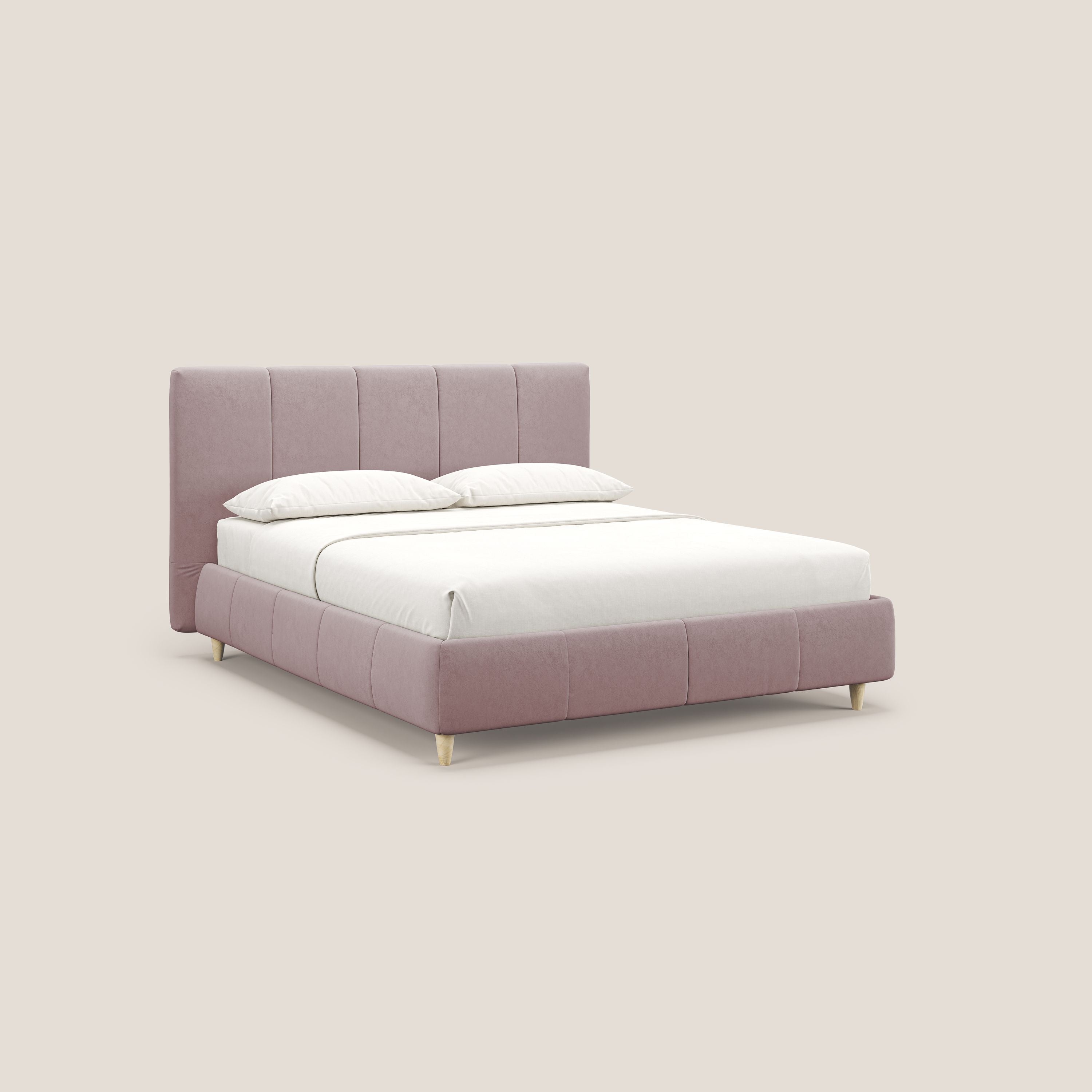 Laura letto imbottito contenitore e sfoderabile in microfibra velluto impermeabile T09 rosa - divani.store