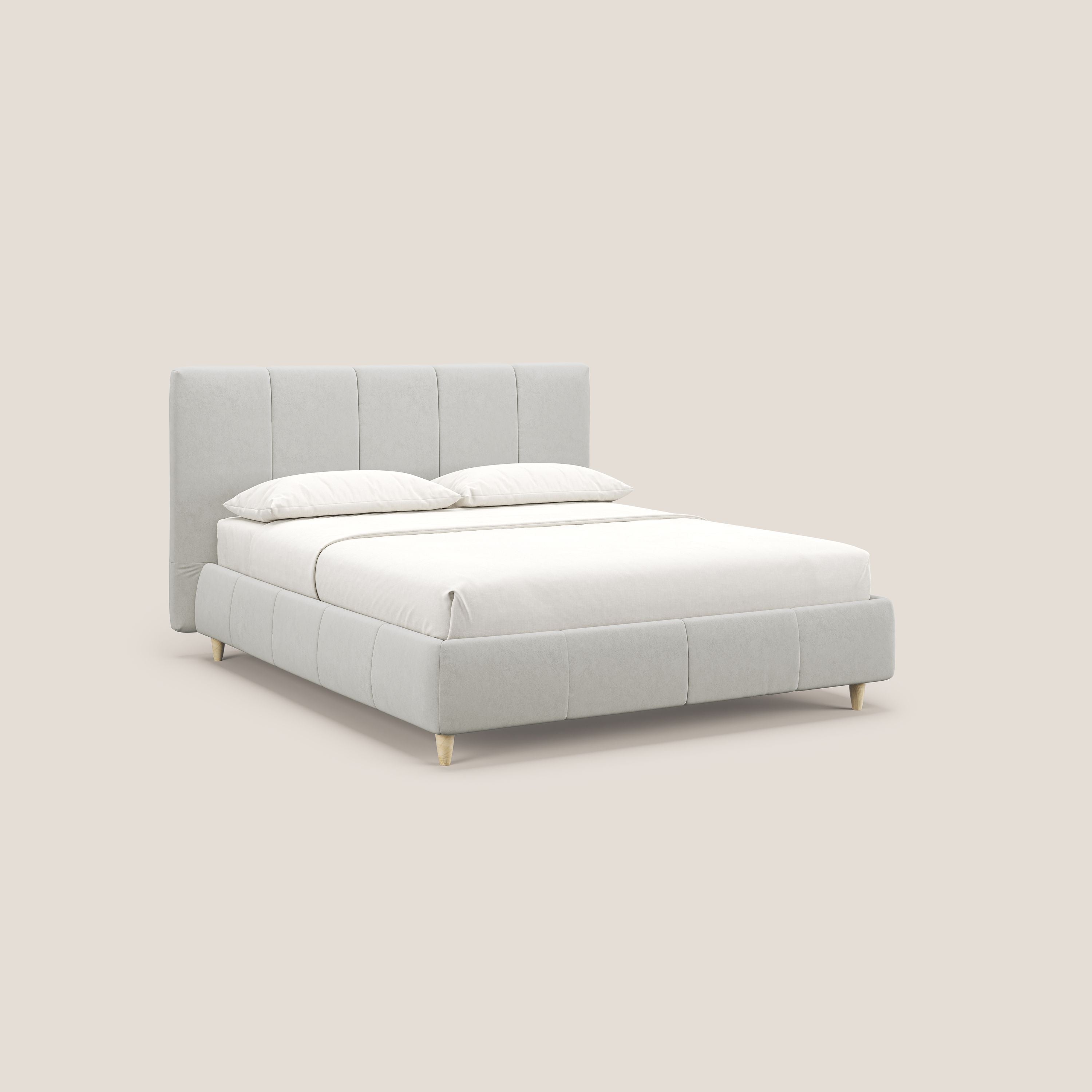 Laura letto imbottito contenitore e sfoderabile in microfibra velluto impermeabile T09 panna - divani.store