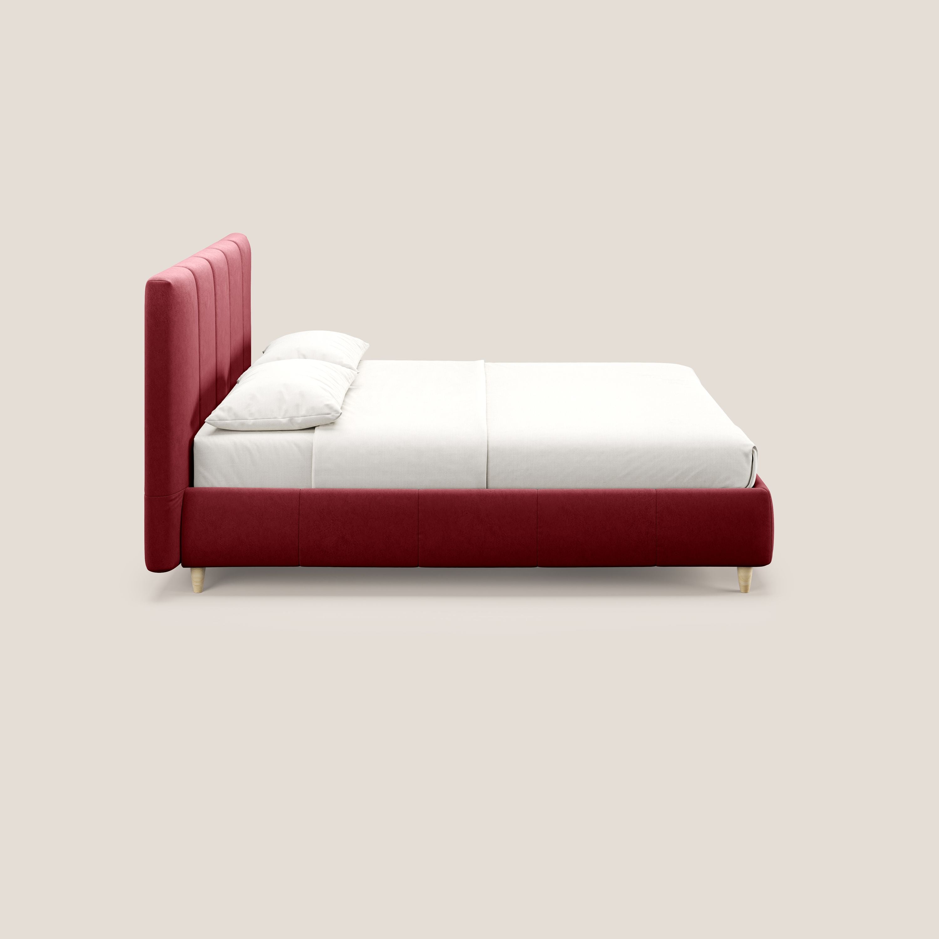 Laura letto imbottito contenitore e sfoderabile in microfibra velluto impermeabile T09 rosso - divani.store