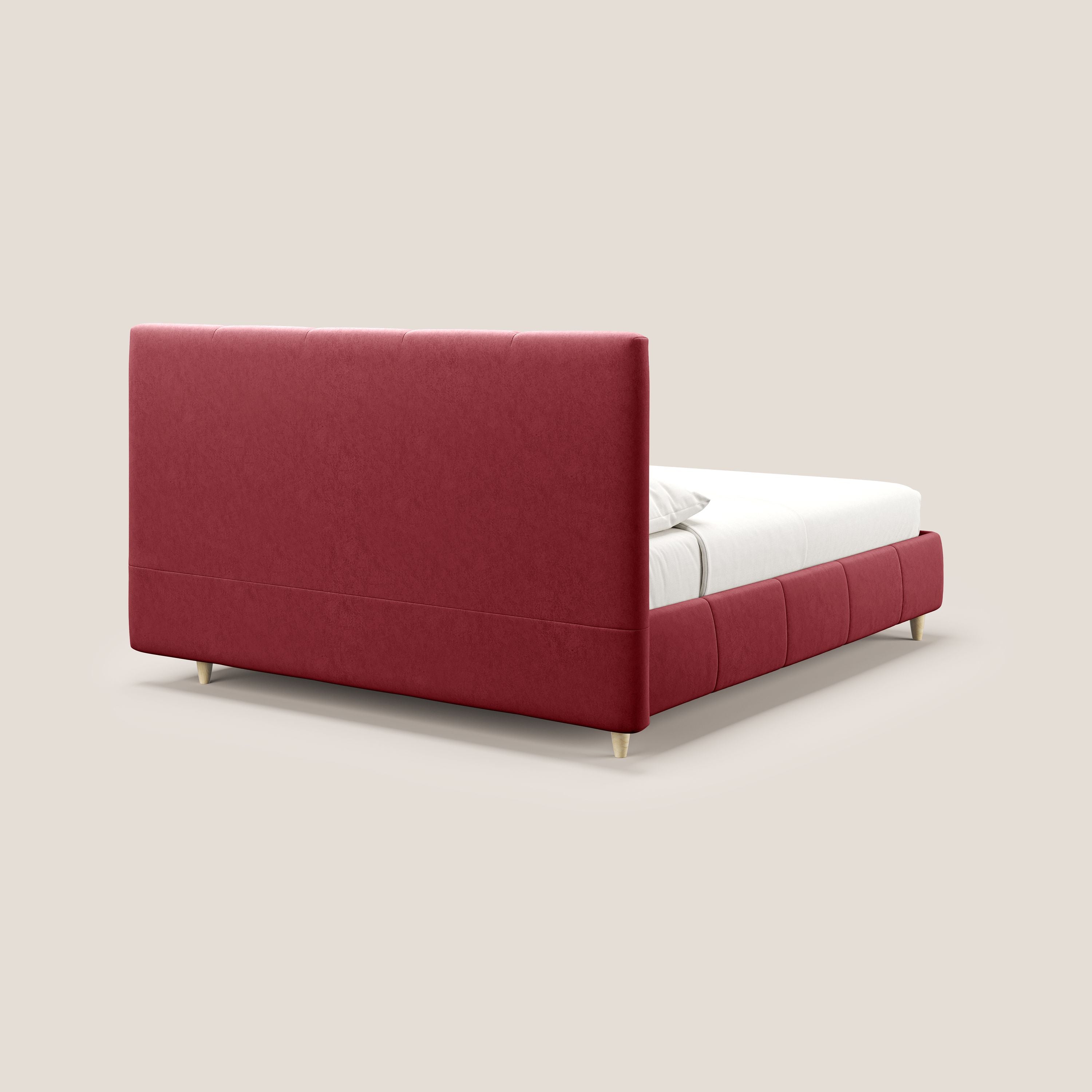 Laura letto imbottito contenitore e sfoderabile in microfibra velluto impermeabile T09 rosso - divani.store