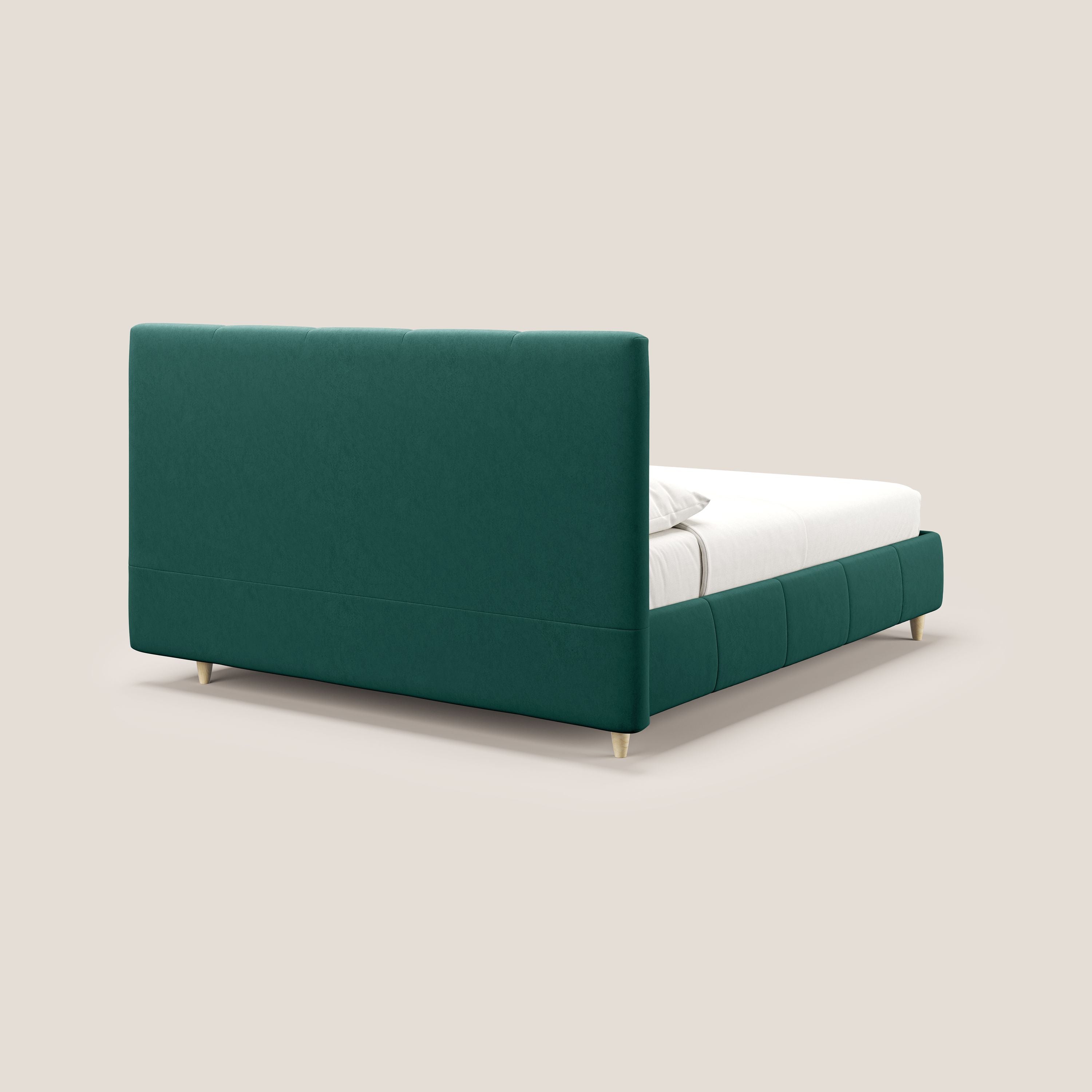 Laura letto imbottito contenitore e sfoderabile in microfibra velluto impermeabile T09 verde - divani.store