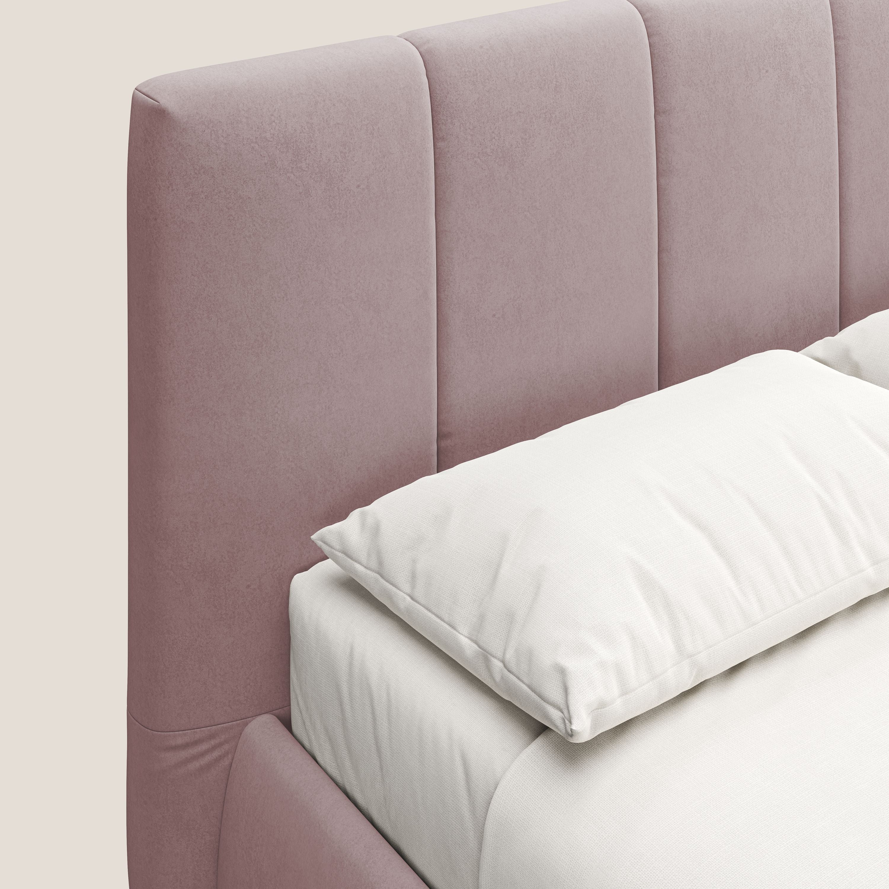 Laura letto imbottito contenitore e sfoderabile in microfibra velluto impermeabile T09 rosa - divani.store